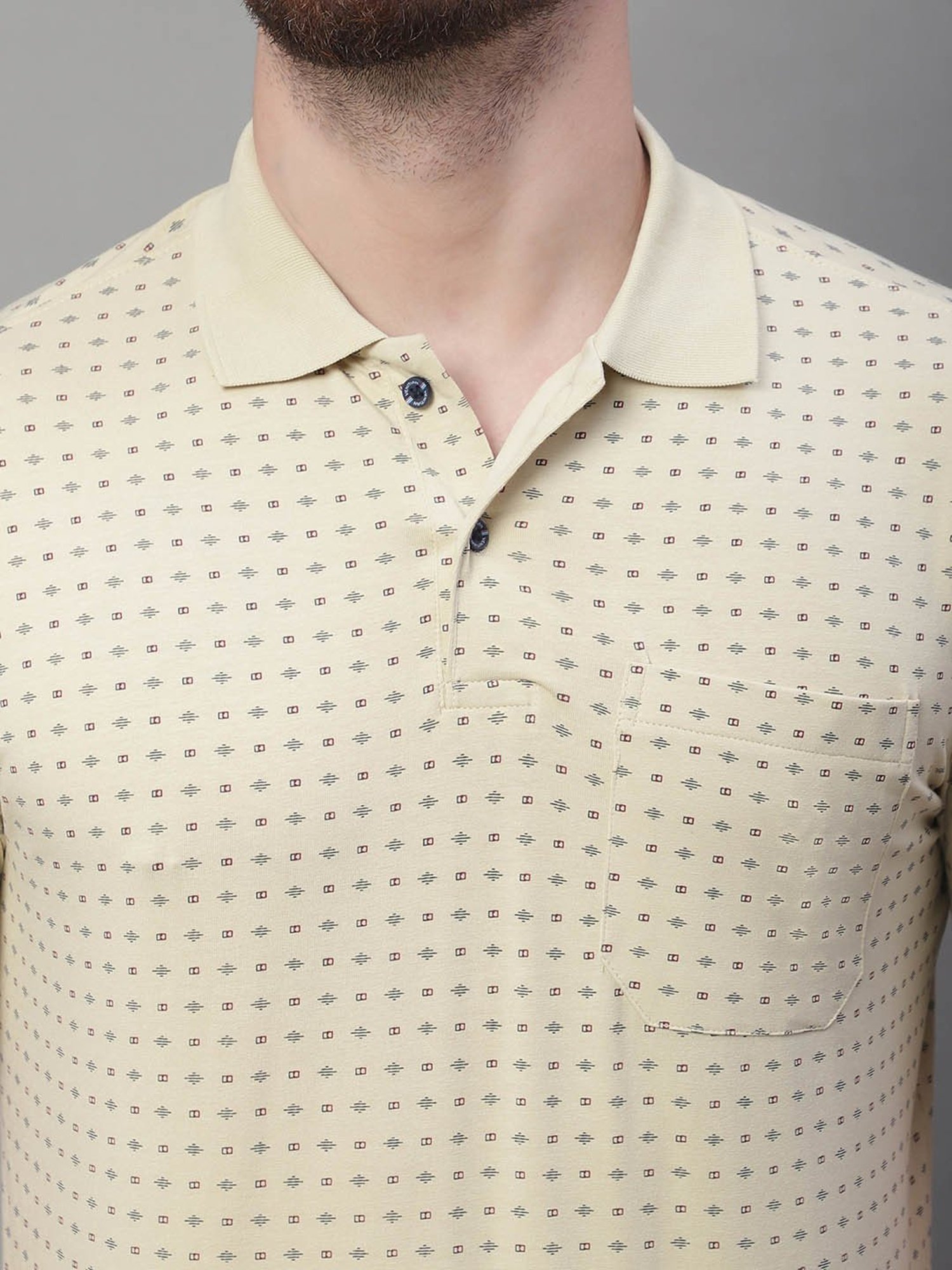 Venitian- Forbidden Clothing Light Beige Slim Fit Printed Polo T-Shirt