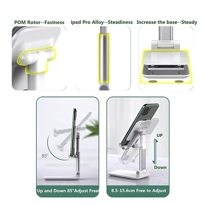 Store Foldable Desktop Cell Phone Tablet Stand, Folding Nonslip Silicone Multi-Angle Adjustable Sturdy Metal Phone Holder for Mobile Phone, iPad, Nintendo Switch, Tablets (4-12.9'') (Black)