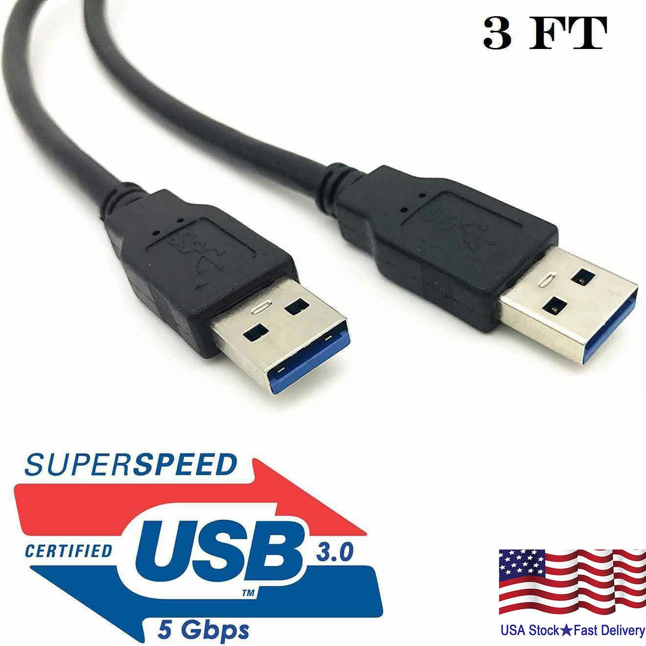 USB 3.0 A Male to A Male USB to USB Cable Cord for Data Transfer 3 Feet Black