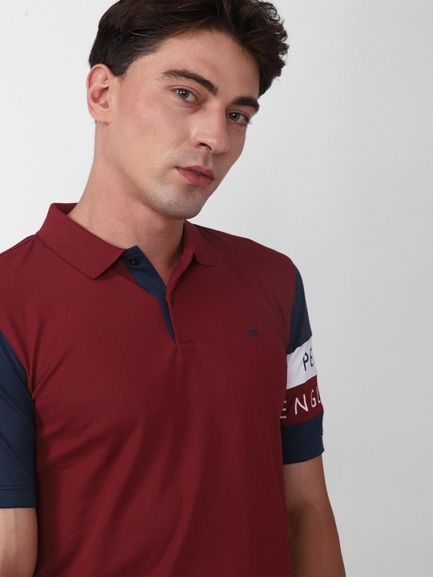 Peter England Maroon Regular Fit Printed Polo T-Shirt