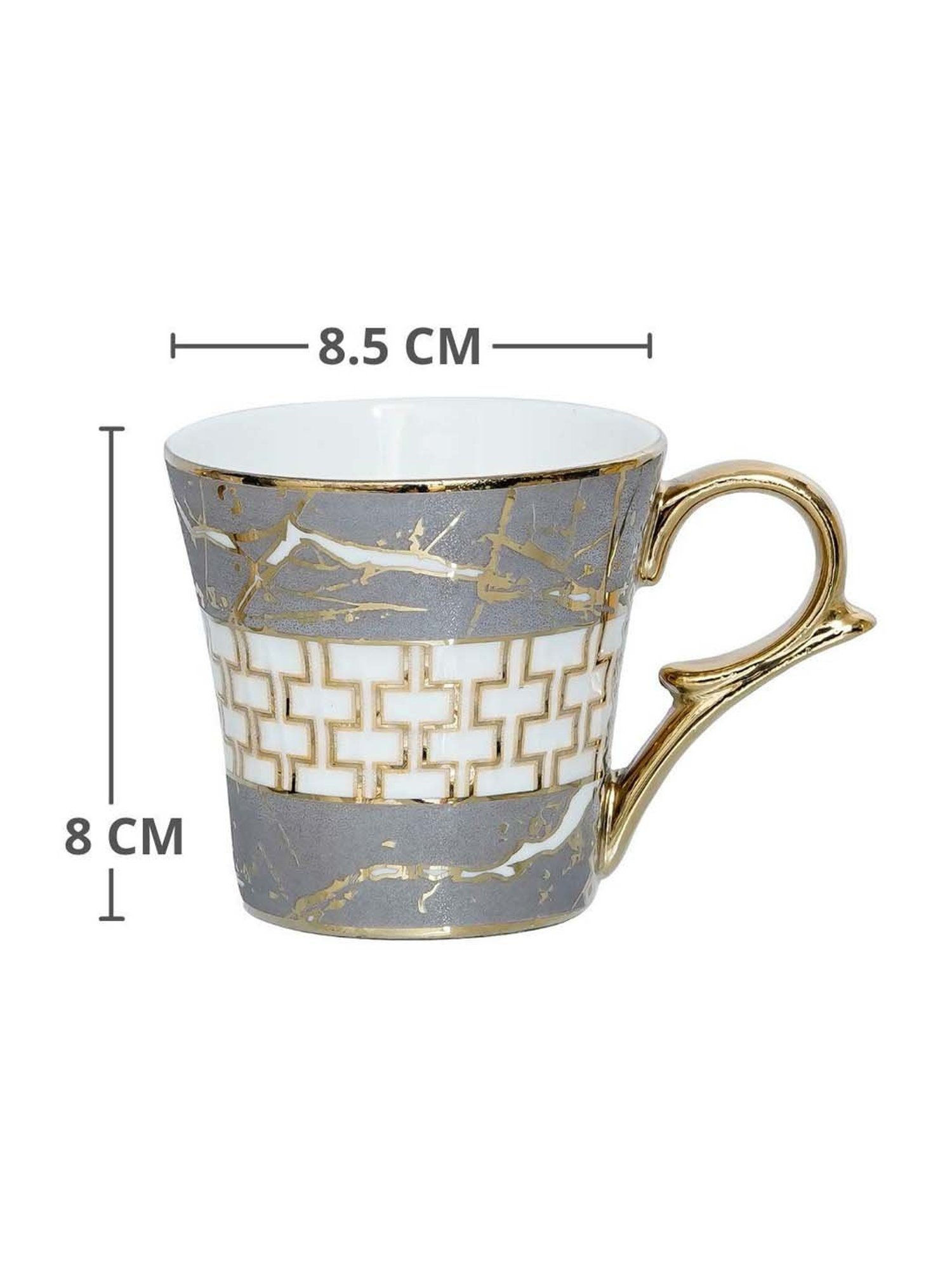 Femora Grey & Gold Ceramic Coffee Mugs (155 ml) - Set of 6