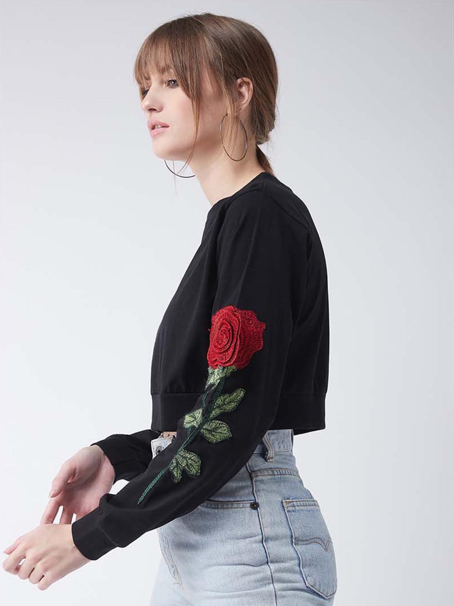 Miss Chase Black Cotton Patchwork Top