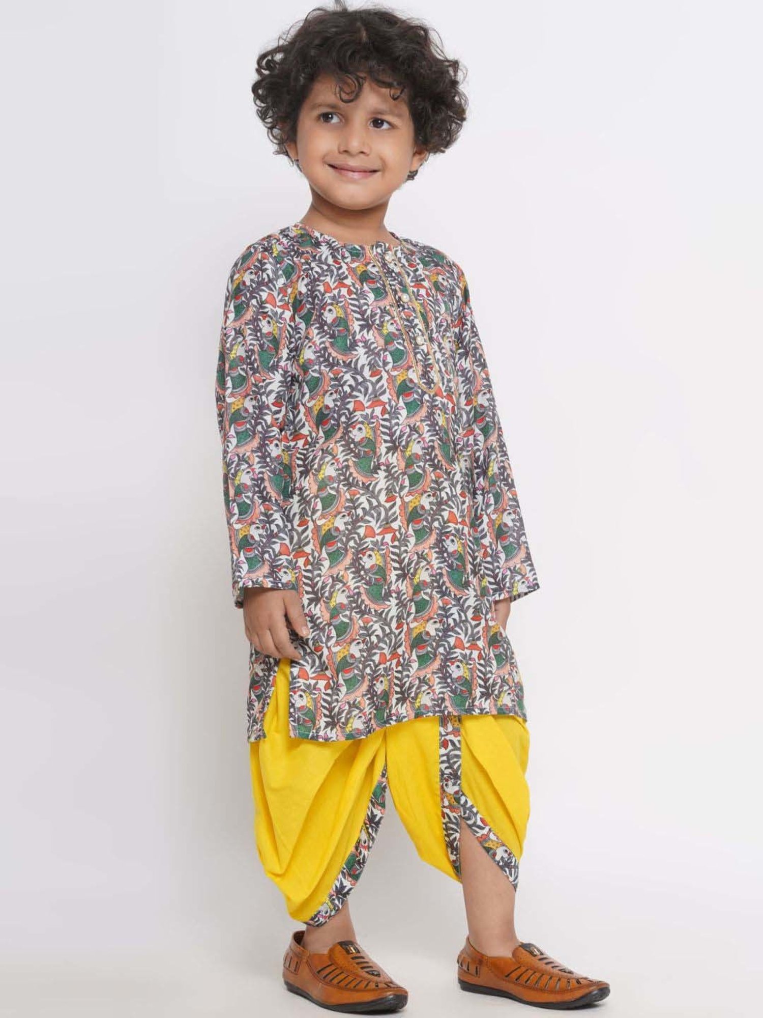 Little Bansi Kids Multicolor Cotton Printed Full Sleeves Kurta Set