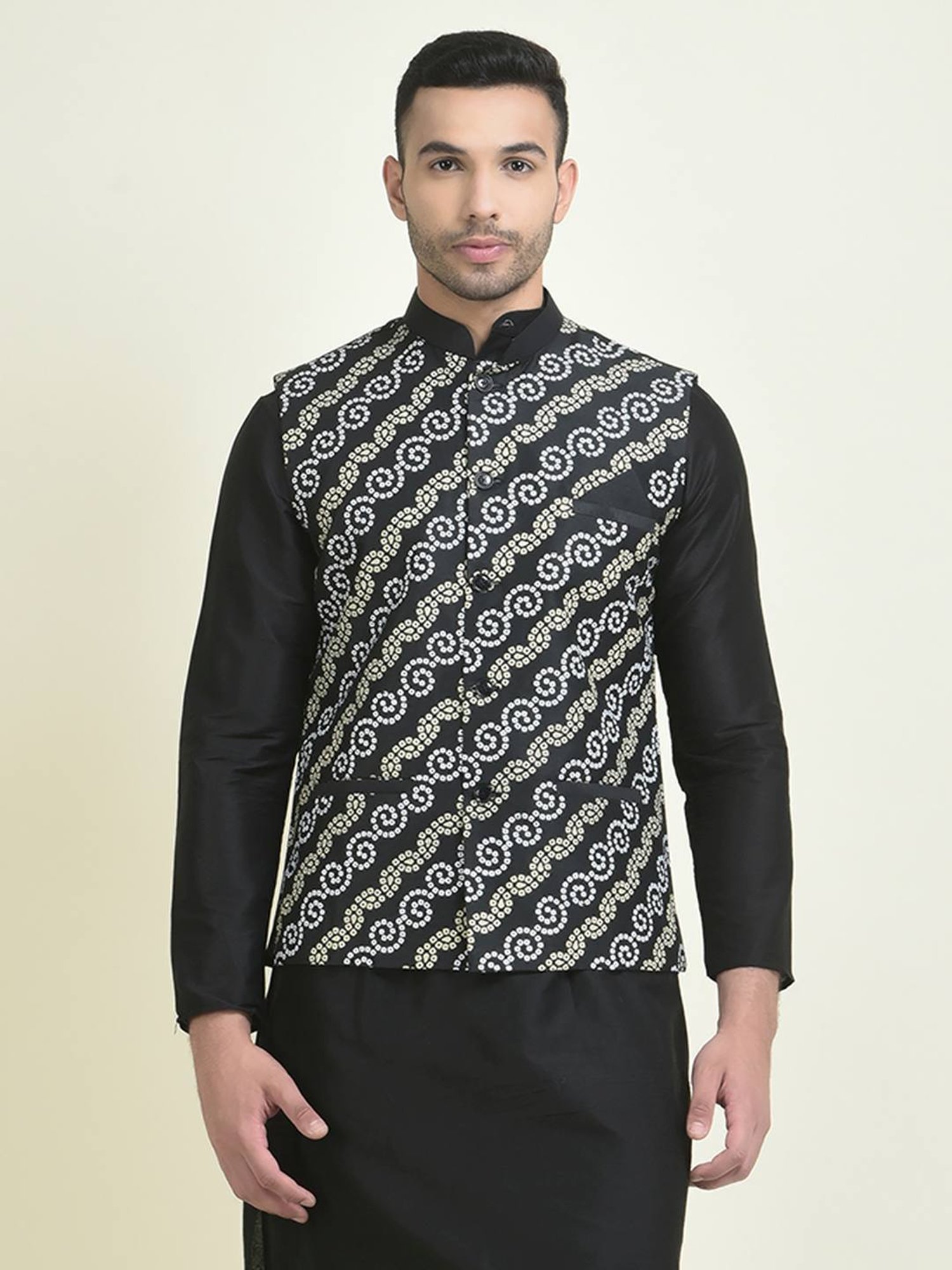 Deyann Black Regular Fit Printed Kurta Set With Jacket