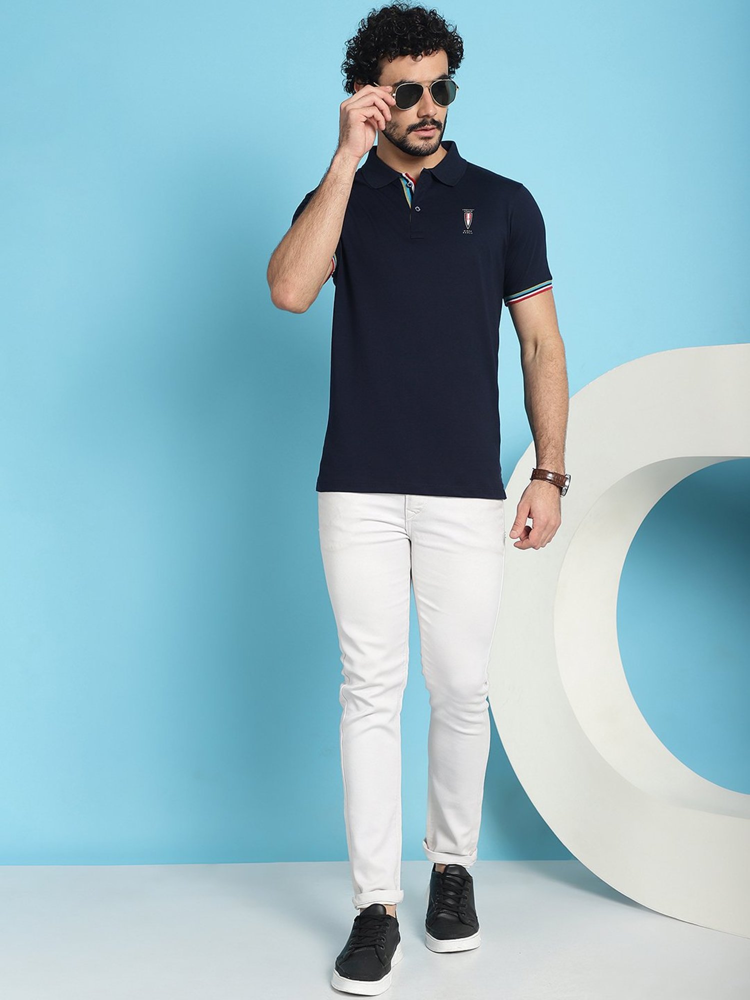 Venitian- Forbidden Clothing Navy Slim Fit Printed Polo T-Shirt