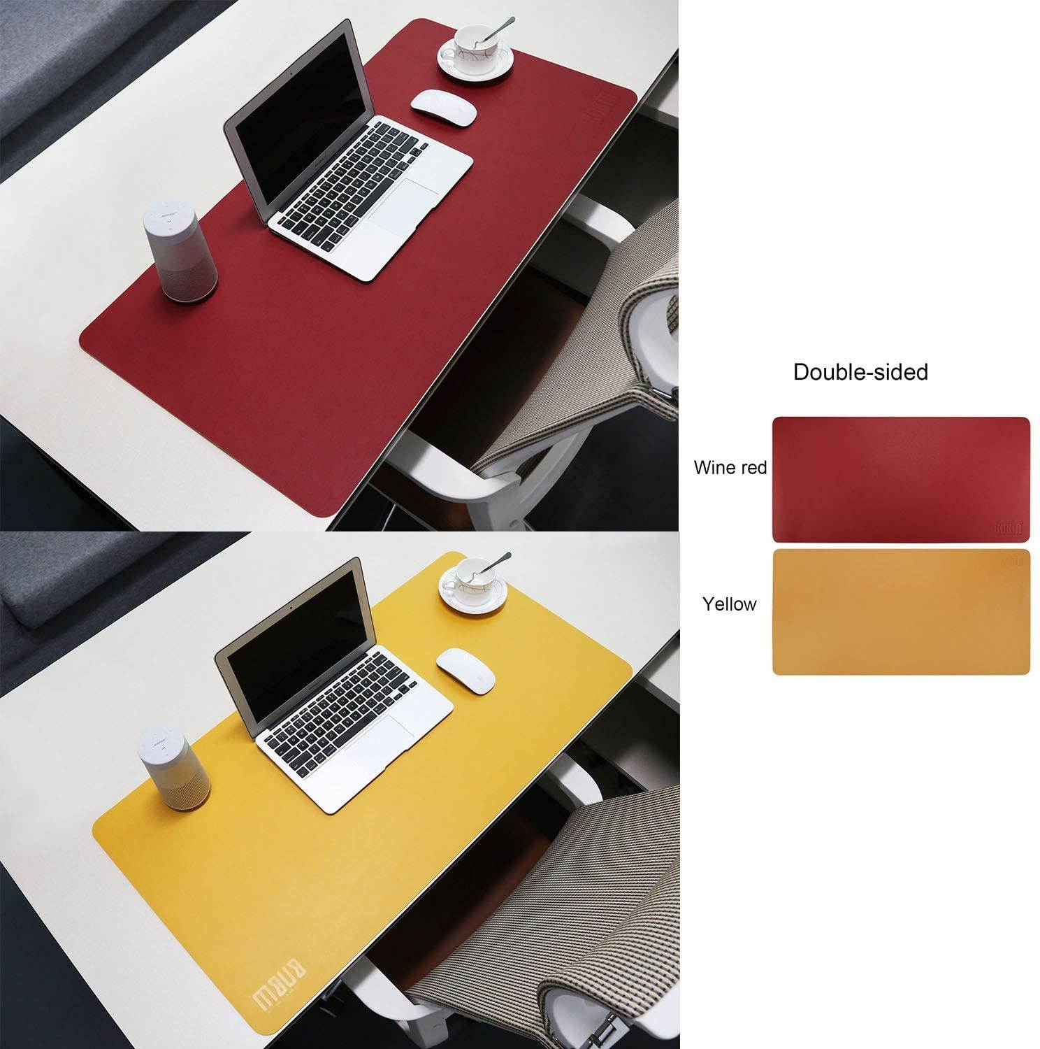 BUBM PU Leather Mouse Pad Mat Waterproof, Perfect Desk Writing Mat for Office and Home,Ultra Thin 2mm - 31.5"x15.8" (Wine red)