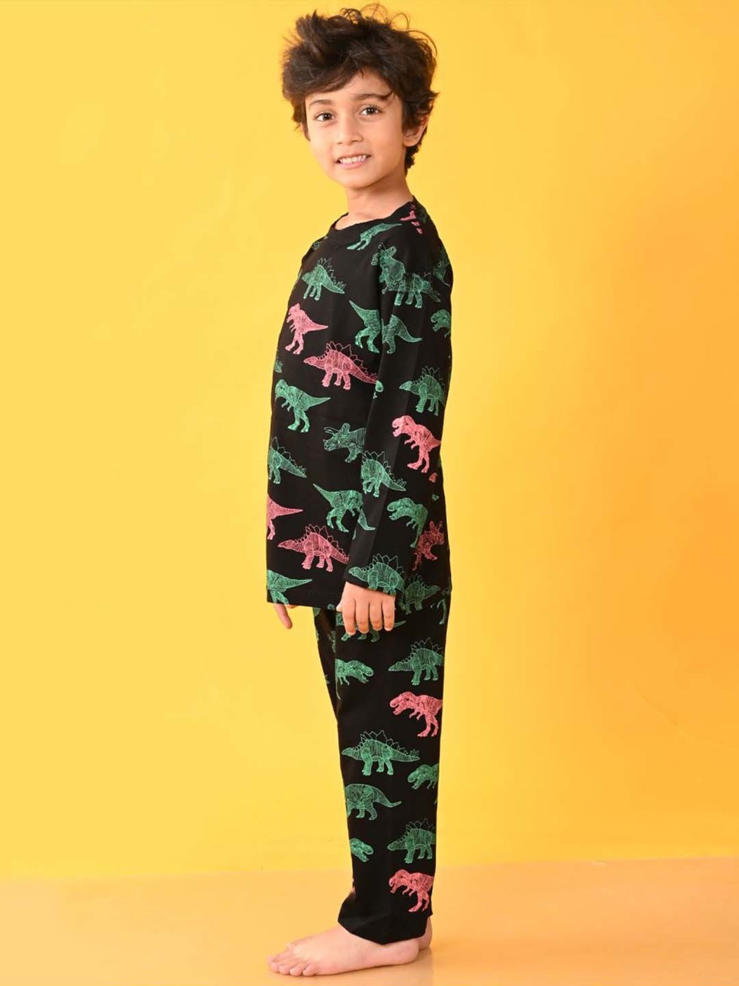 Anthrilo Kids Black Cotton Printed Full Sleeves T-Shirt & Trouser