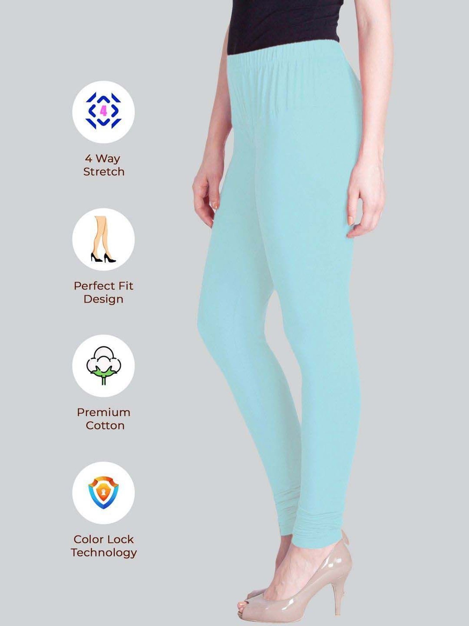 Lyra Pastel Blue Cotton Full Length Leggings