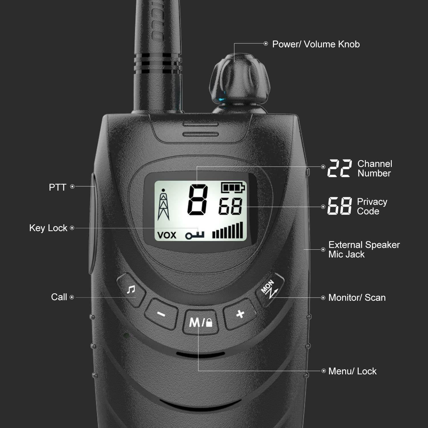 Rechargeable Walkie Talkies for Adults, 22 Channel FRS Long Range Walkie Talkie Two Way Radio with 1500mAh Rechargeable Li-ion Battery for Adult Outdoor, Business, Camping, Cruising