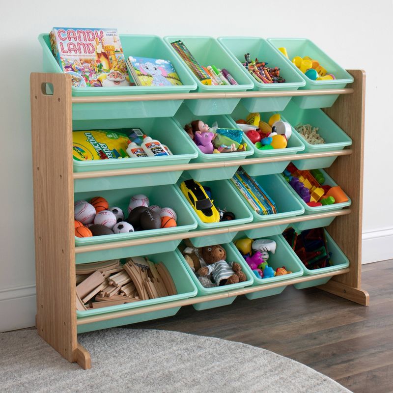 Toy Organizer with 16 Storage Bins Natural/Mint - Humble Crew