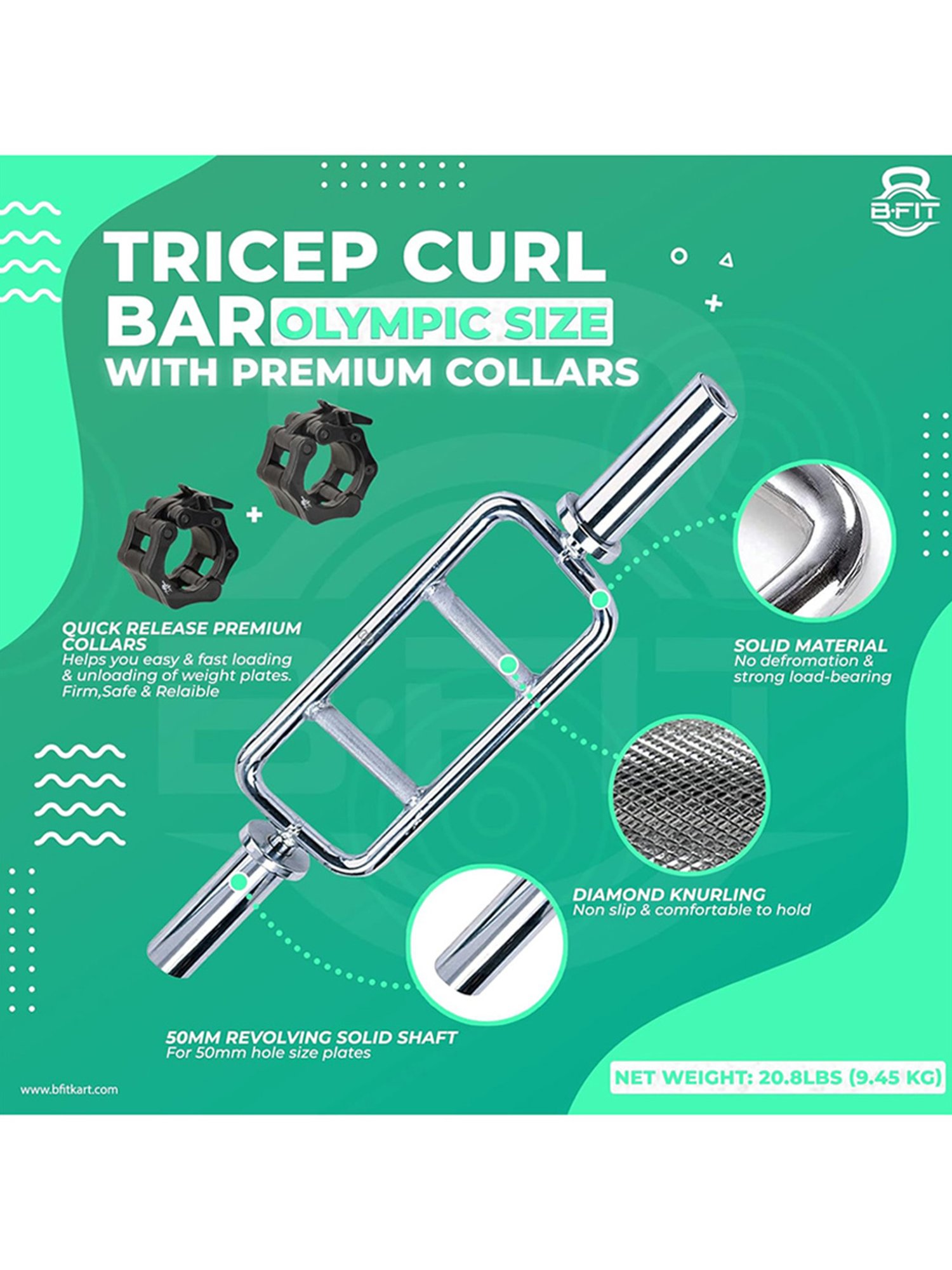 B Fit 50 mm Olympic Box Rod with Premium Collars Pair (Silver)