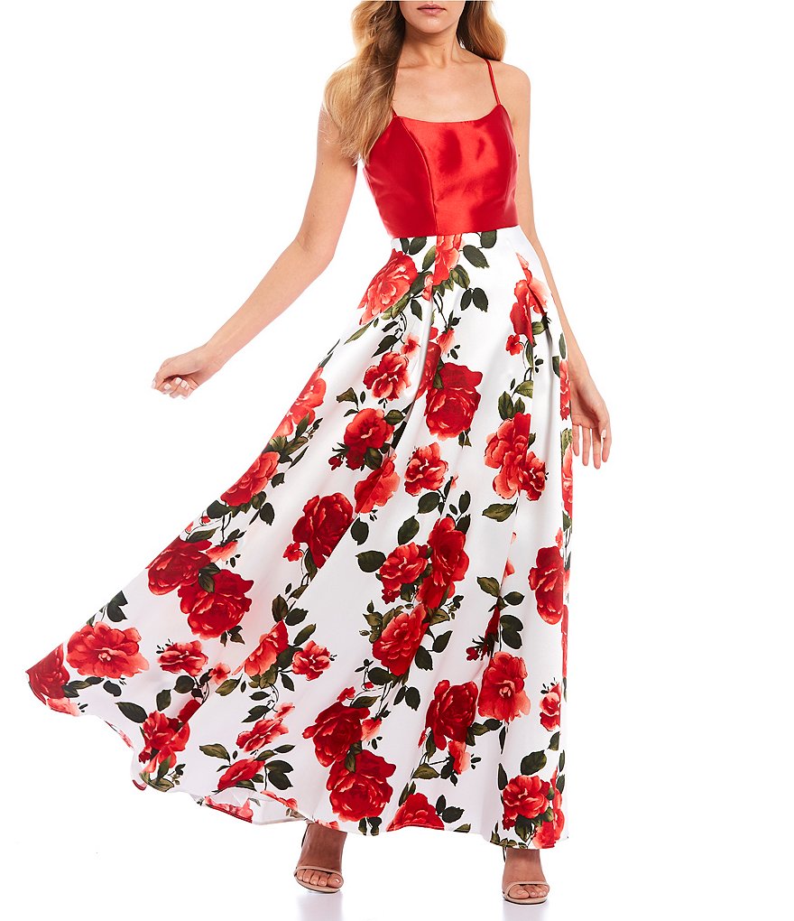 Sequin Hearts Lace-Up-Back Floral Skirt Ball Gown