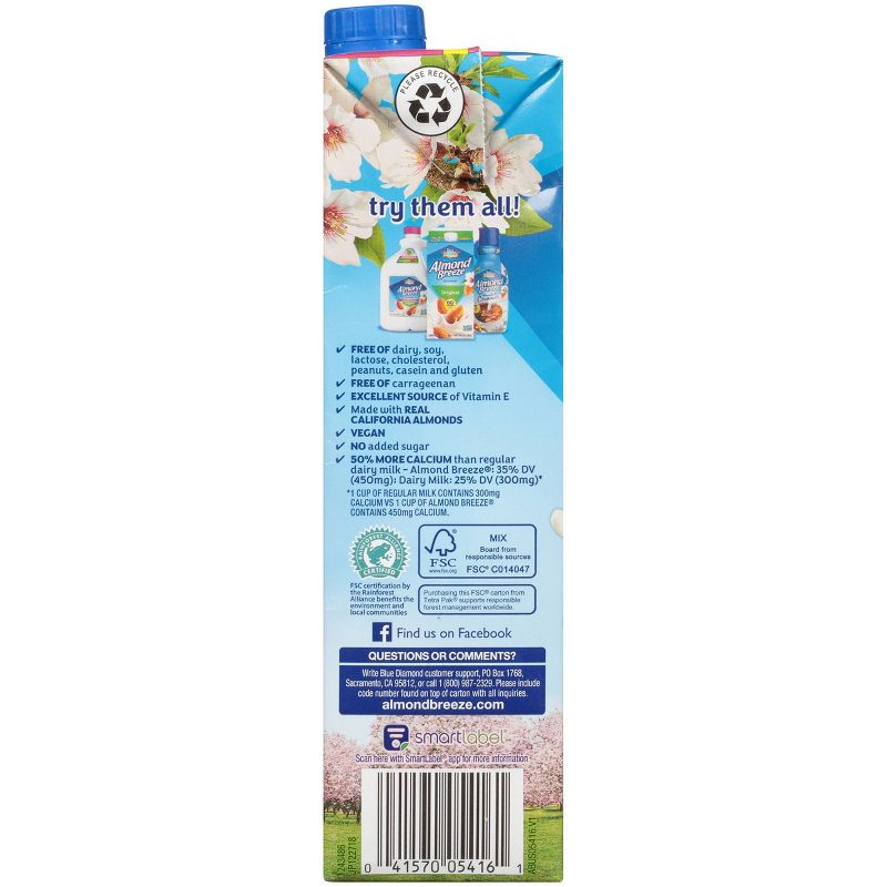 Blue Diamond Almond Breeze Unsweetened Vanilla Almond Milk - 32 fl oz