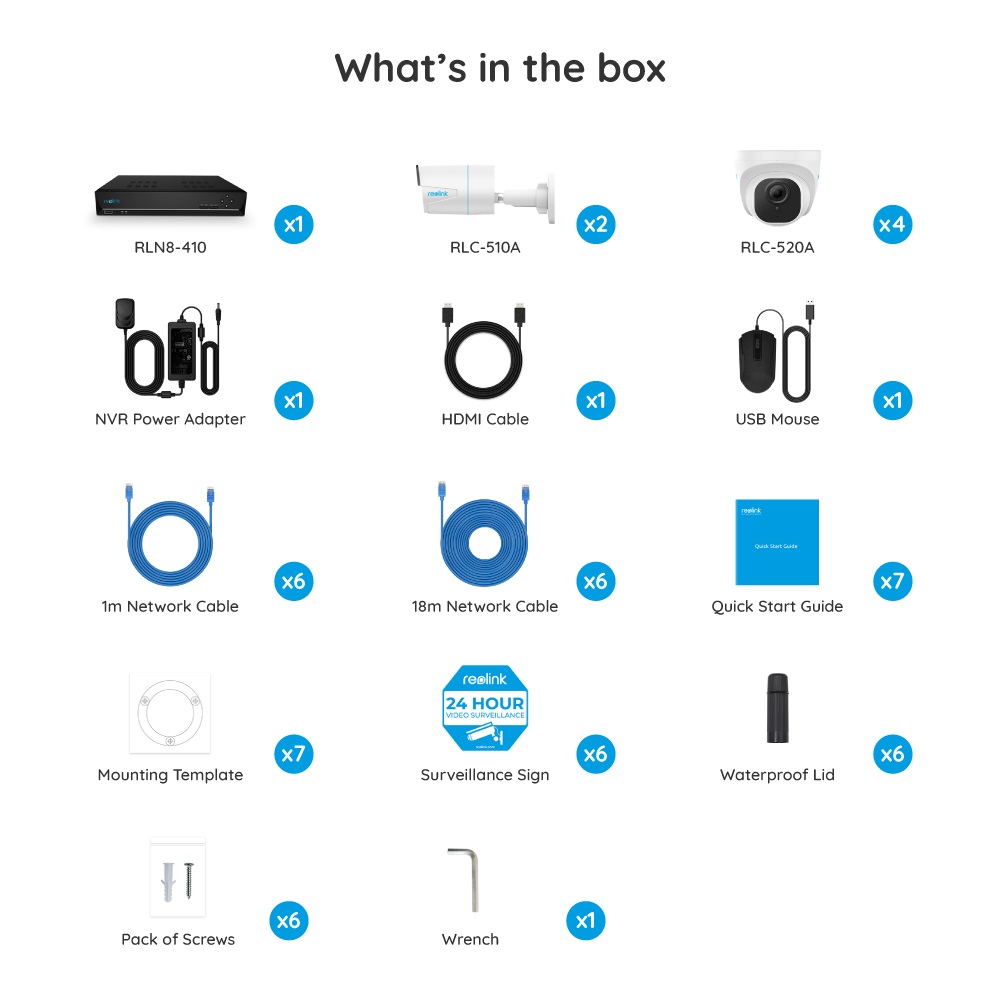 Reolink 5MP PoE Security System Bundle, 2 Bullet 4 Dome Person/Vehicle Detection PoE IP Outdoor Cameras and 8CH 4K NVR with 2TB HDD for Continuous Recording Waterproof Night Vision, RLK8-510B2D4-A