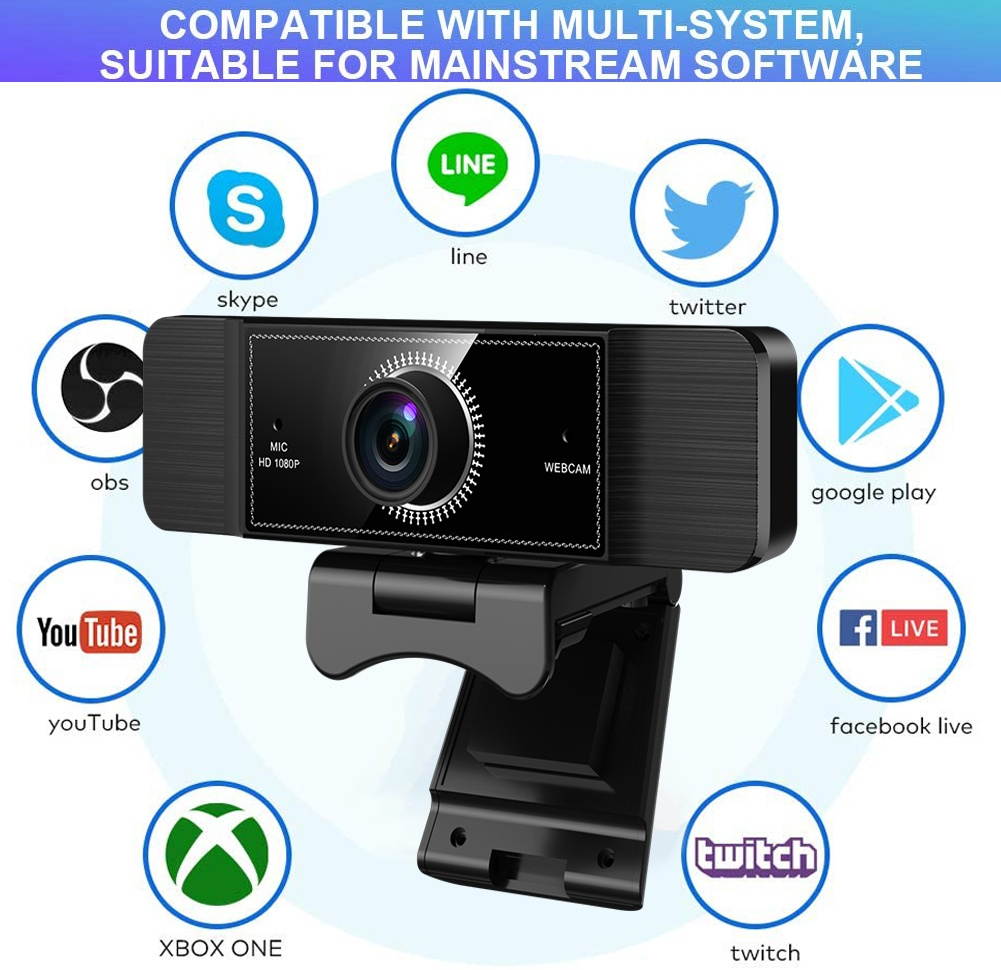 1080P HD USB Webcam with Microphone and 360&deg; rotation