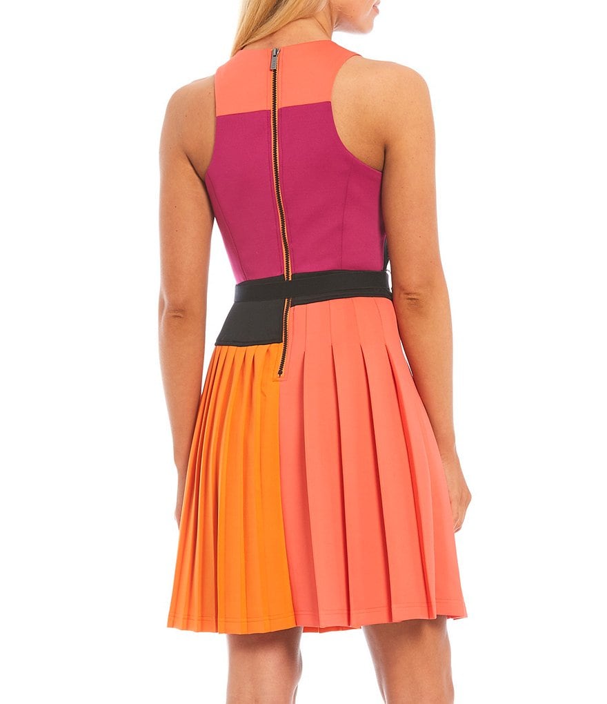 LDT Brielle Sleeveless Colorblock Round Neck Pleated Racer Dress