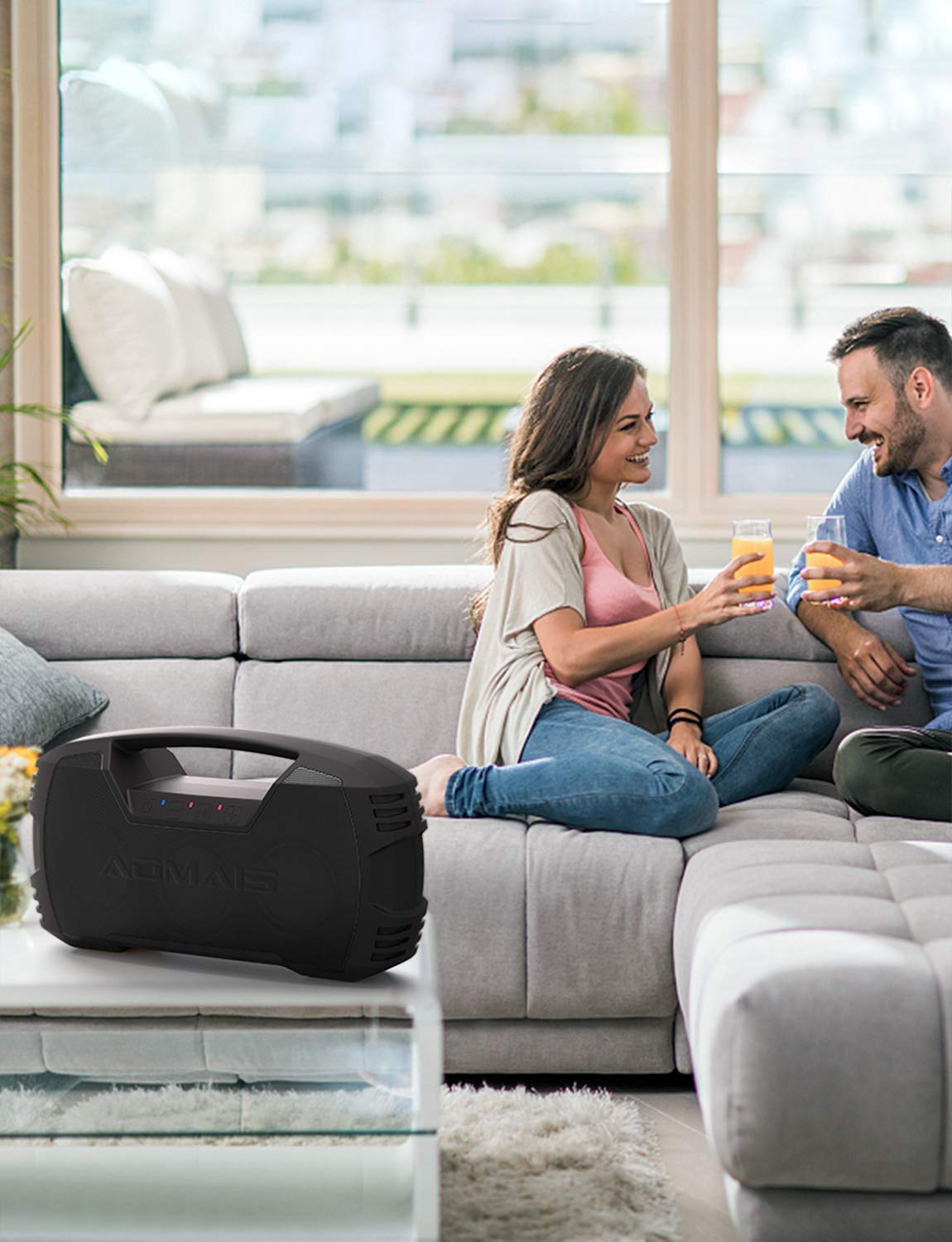 AOMAIS GO Bluetooth Speakers, Waterproof Portable Indoor/Outdoor 30W Wireless Stereo Pairing Booming Bass Speaker, 30-Hour Playtime with 8800mAh Power Bank, Durable for Home Party, Camping (Blue)