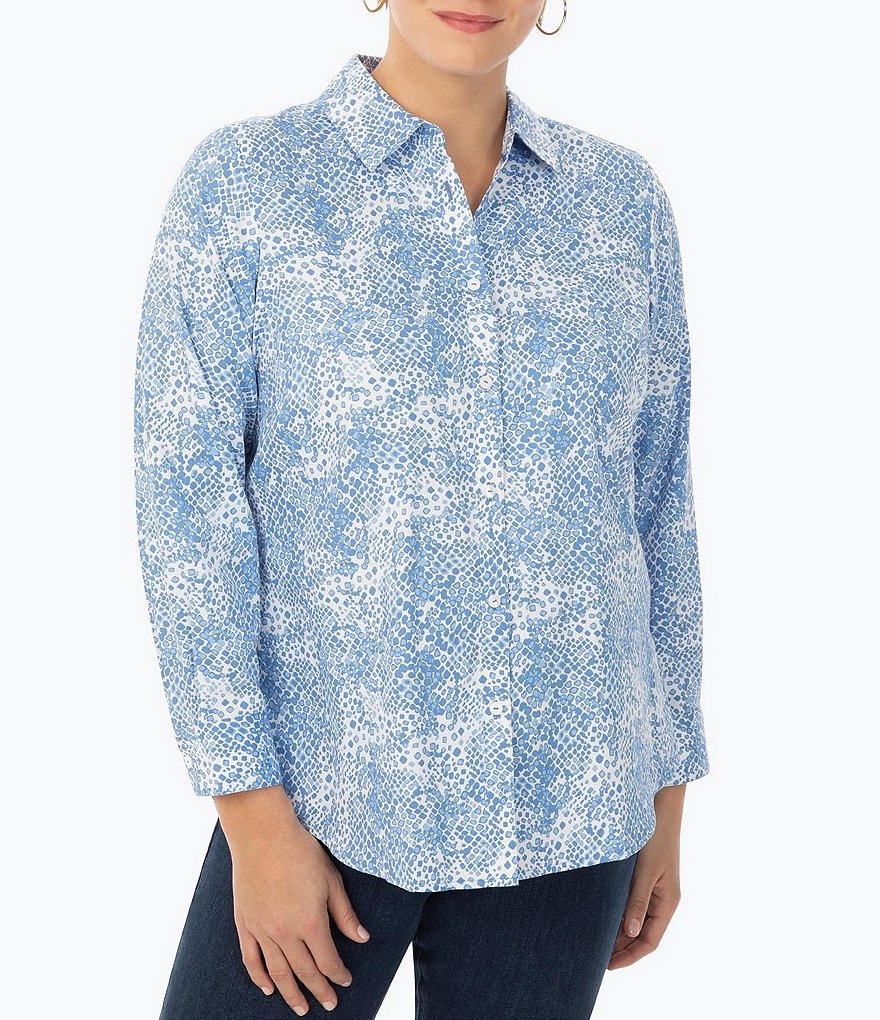Foxcroft Plus Size Pebbled Python Point Collar Neck Long Sleeve Non Iron Shirt