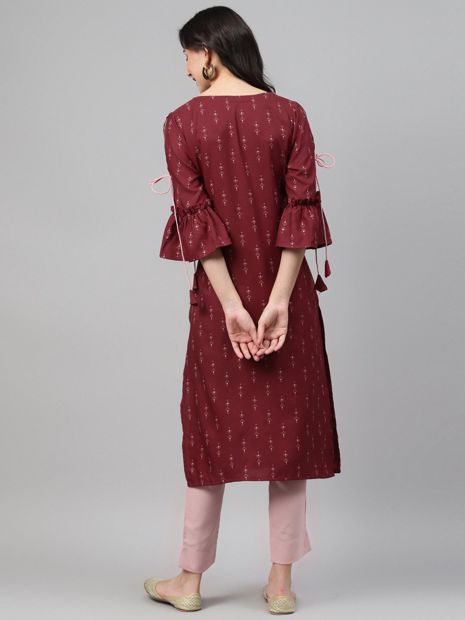Ziyaa Maroon Printed Straight Kurta