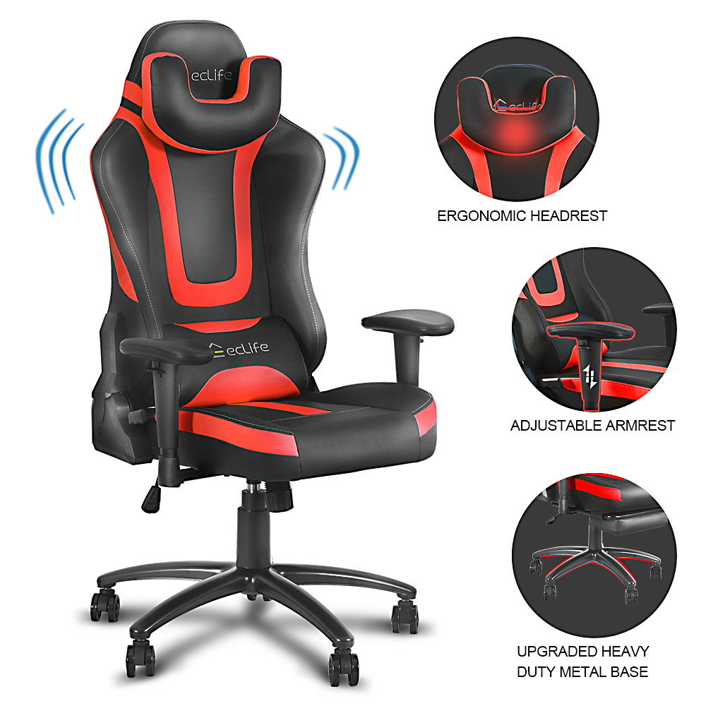 Eclife Ergonomic Video Game Chair PU Leather Computer Recliner Office Chair with Massage Lumbar Support and Removable Headrest Gaming Chair