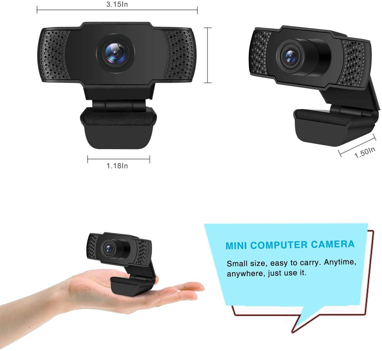 Webcam with Microphone, 1080P HD Webcam Streaming Computer Web Camera for Online Teaching/Business Meeting, Plug and Play Face Camera with Auto Focus for PC Desktop Laptop