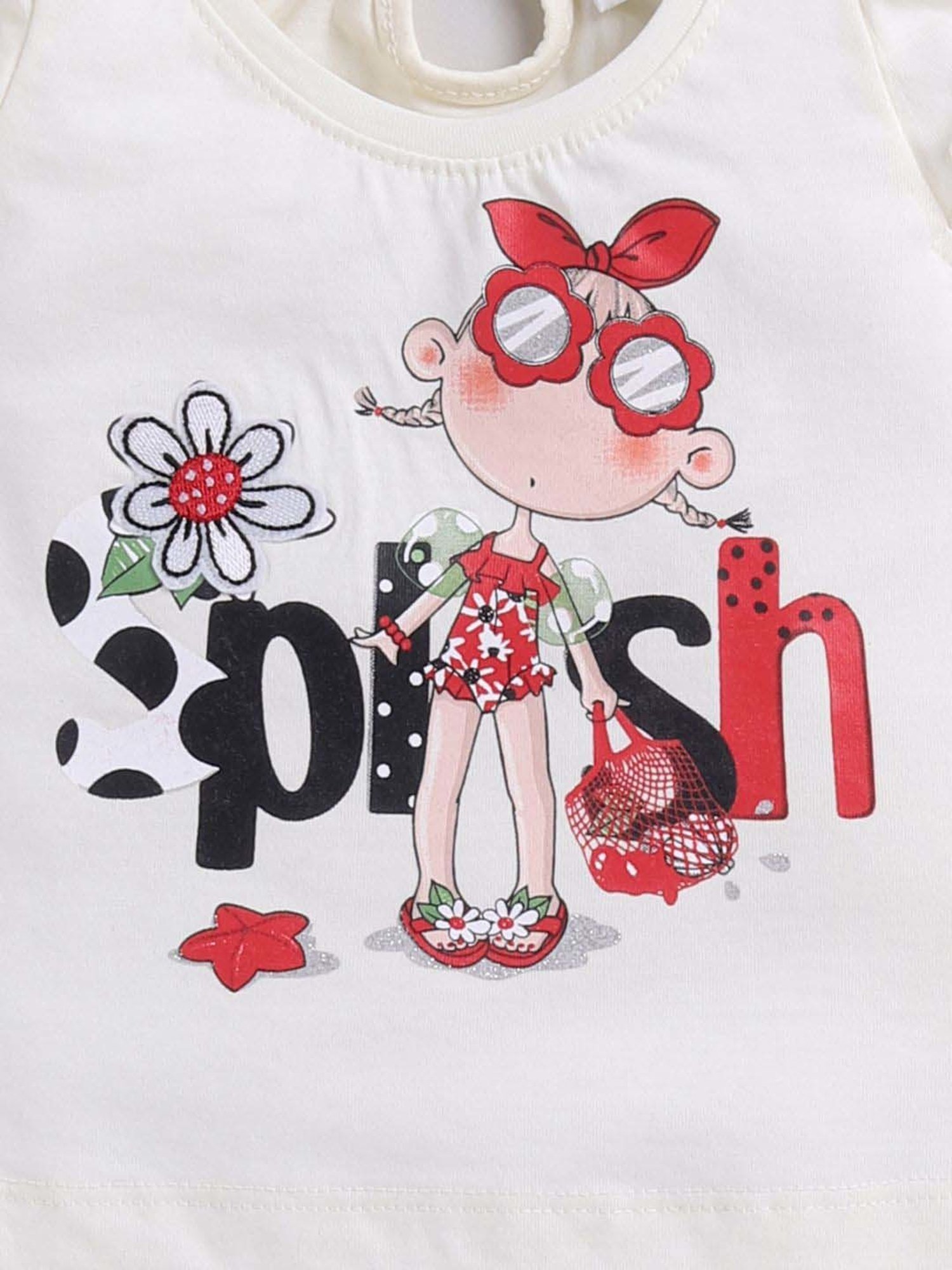 ANNIE Girls Off White & Red Cotton Printed Top & Skirt Set