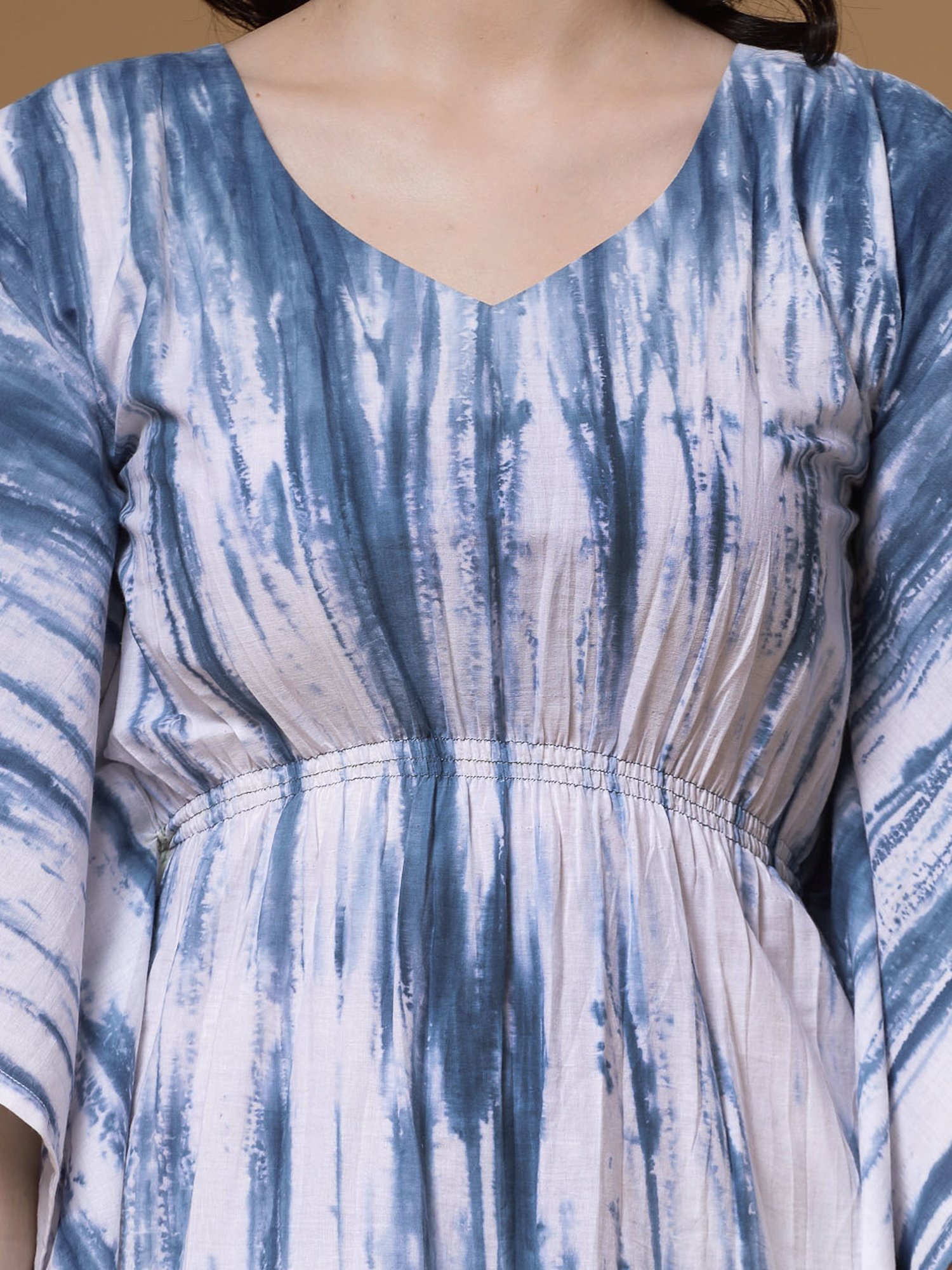 Indibelle Blue Cotton Tie-Dye Kaftan Ethnic Dress