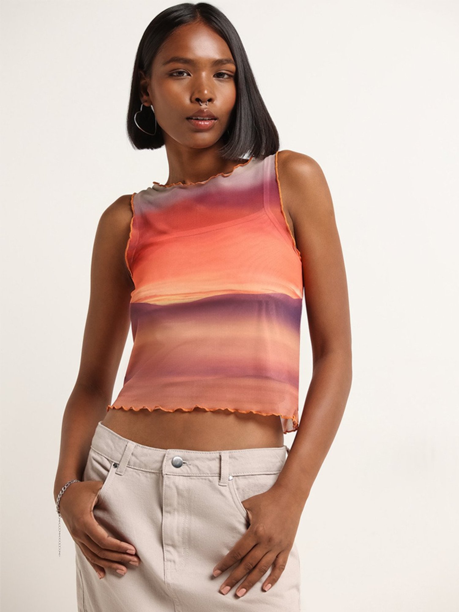 Nuon by Westside Orange Mesh Crop Top