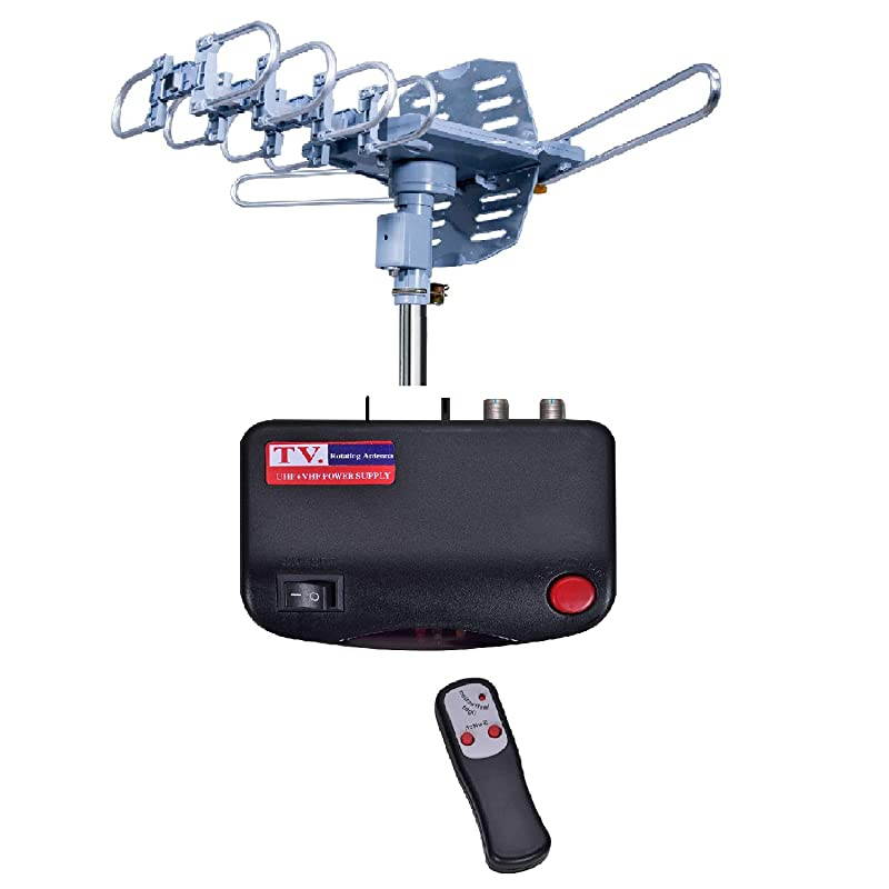 MilesAmplified Outdoor TV Antenna4K1080p High Reception+40FT RG6 Cable360Strong Motor Rotation Wireless Remote Snap On Installation+2TV Function