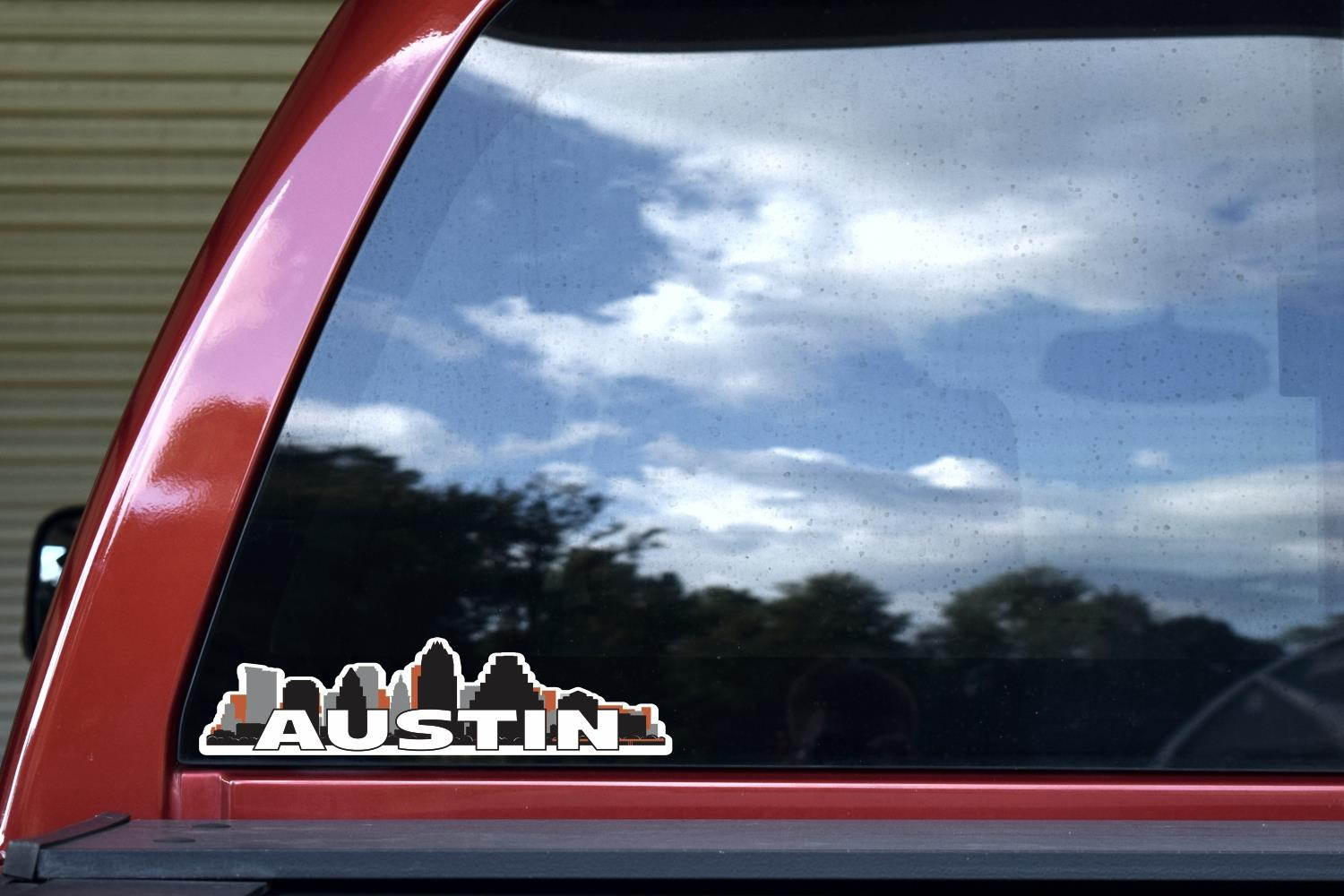 StickerTalk Orange Austin Skyline Vinyl Sticker, 10 inches by 2.5 inches