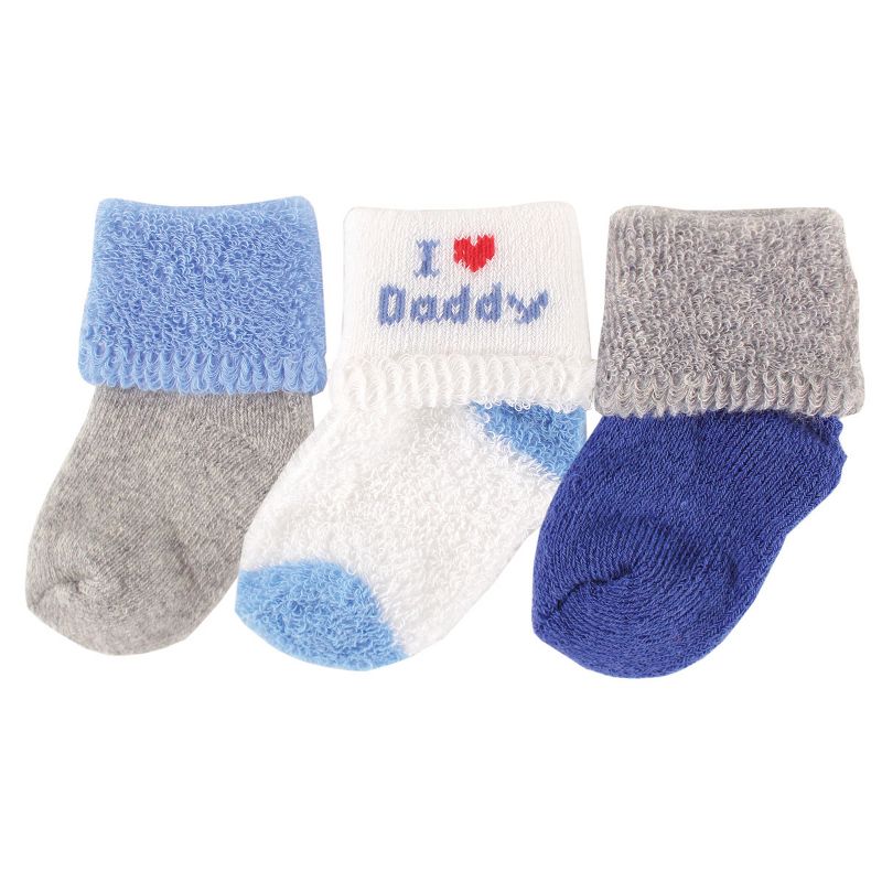 Luvable Friends Baby Boy Socks Set, Blue Dad, 0-3 Months