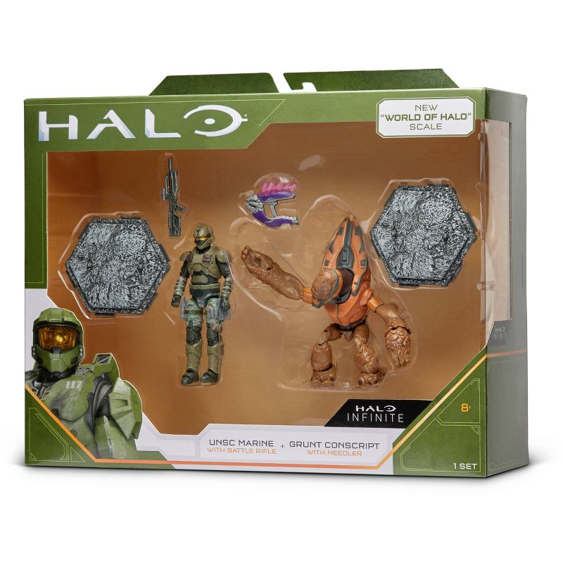 HALO - 2 Figure Pack (4" Heroes and Villains Figures) - UNSC Marine B vs. Grunt Conscript (Infinite)