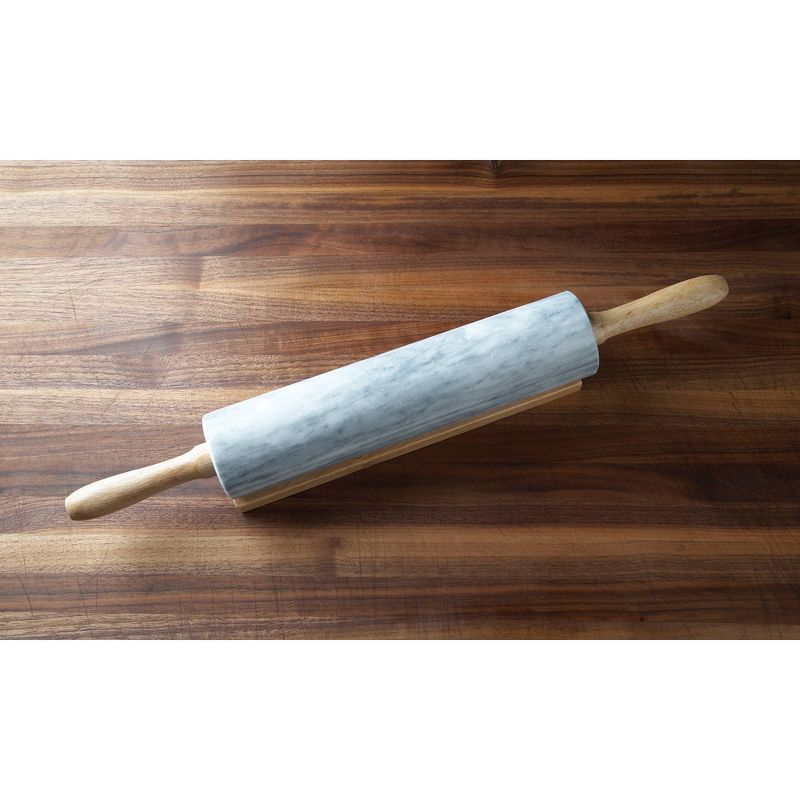 2pc Marble Rolling Pin and Base with Wood Handles - Fox Run