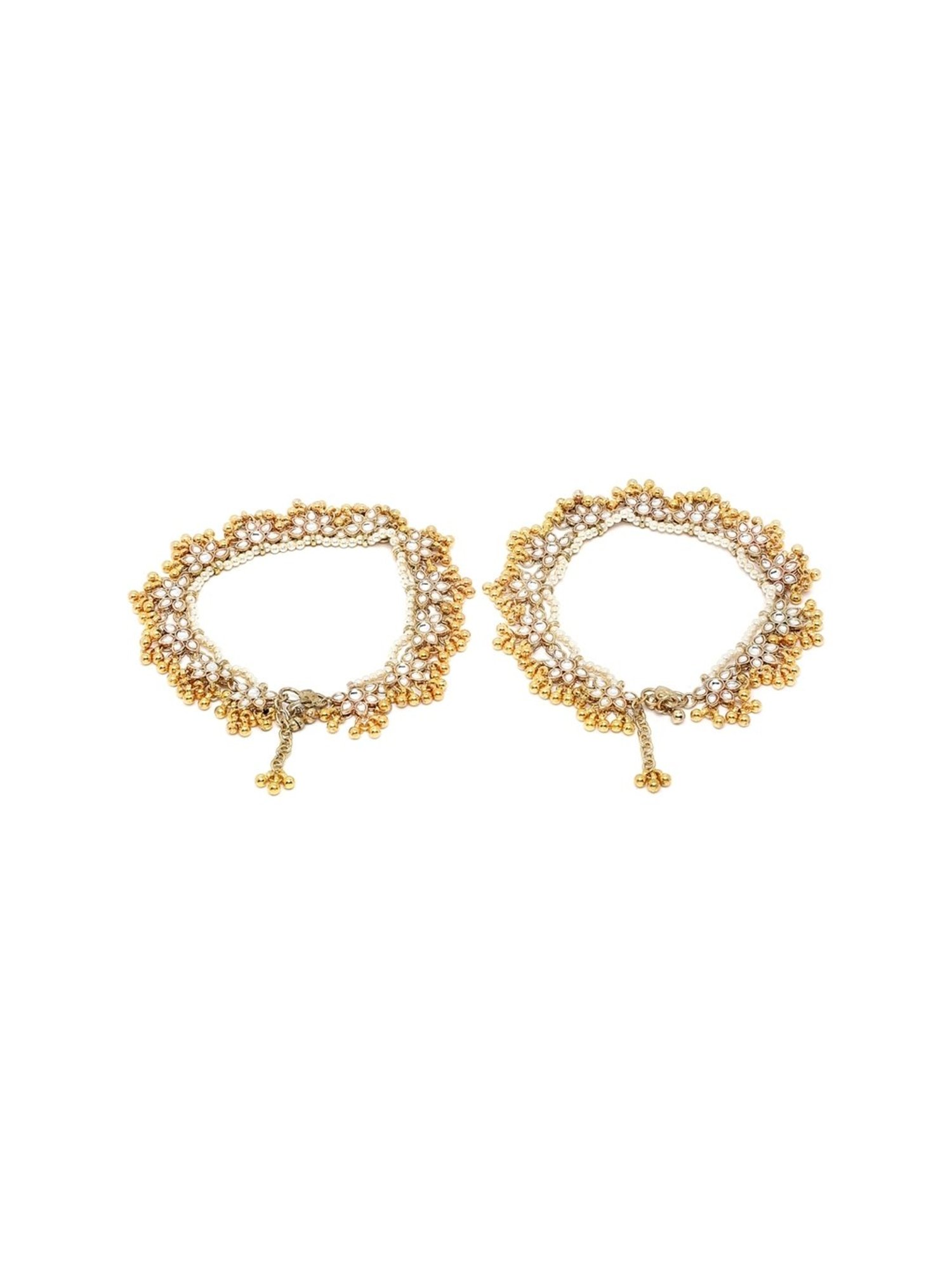 Karatcart Gold-Plated Floral Kundan Anklet for Women