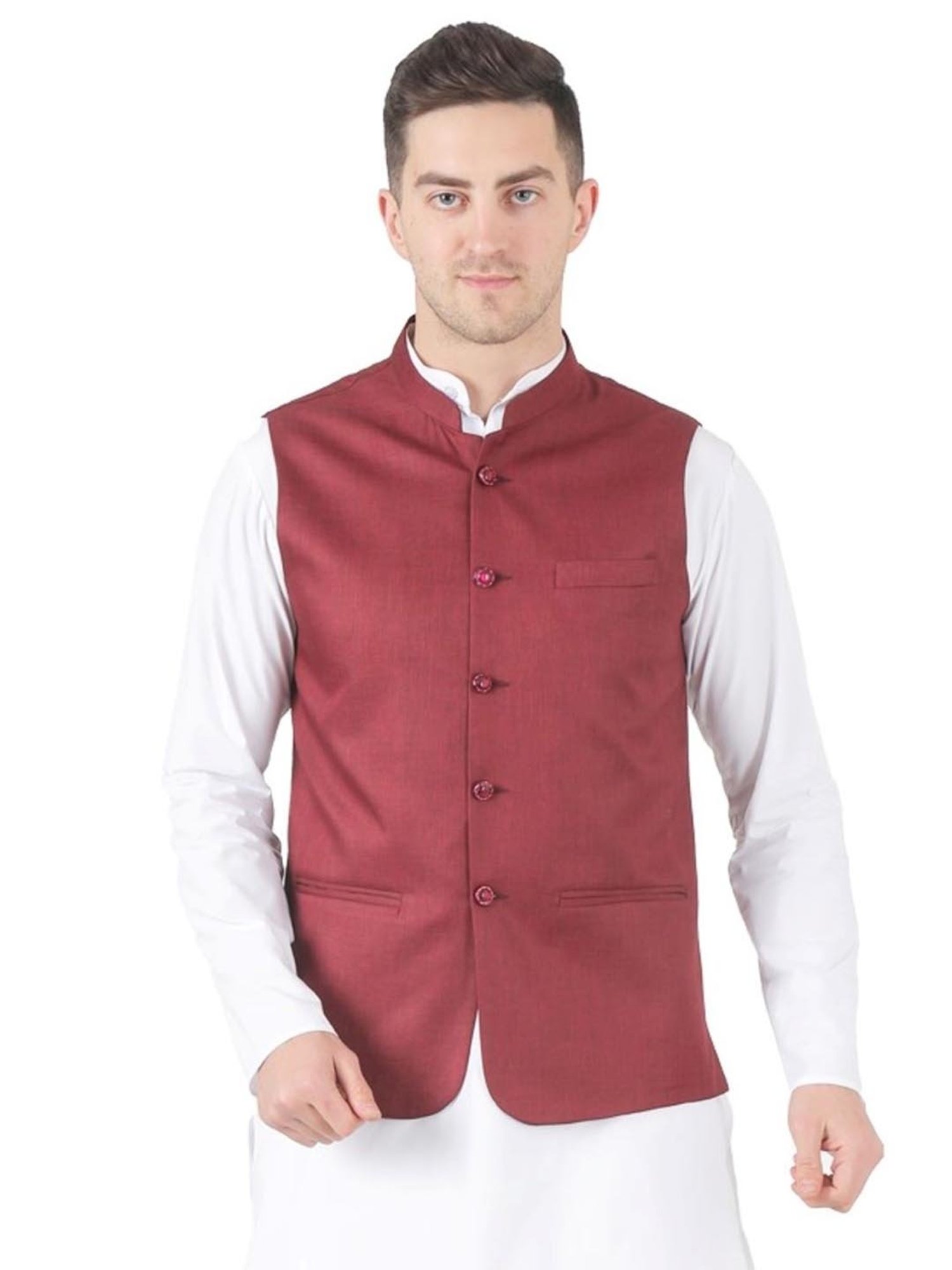 TAHVO Red  Slim Fit Nehru Jacket