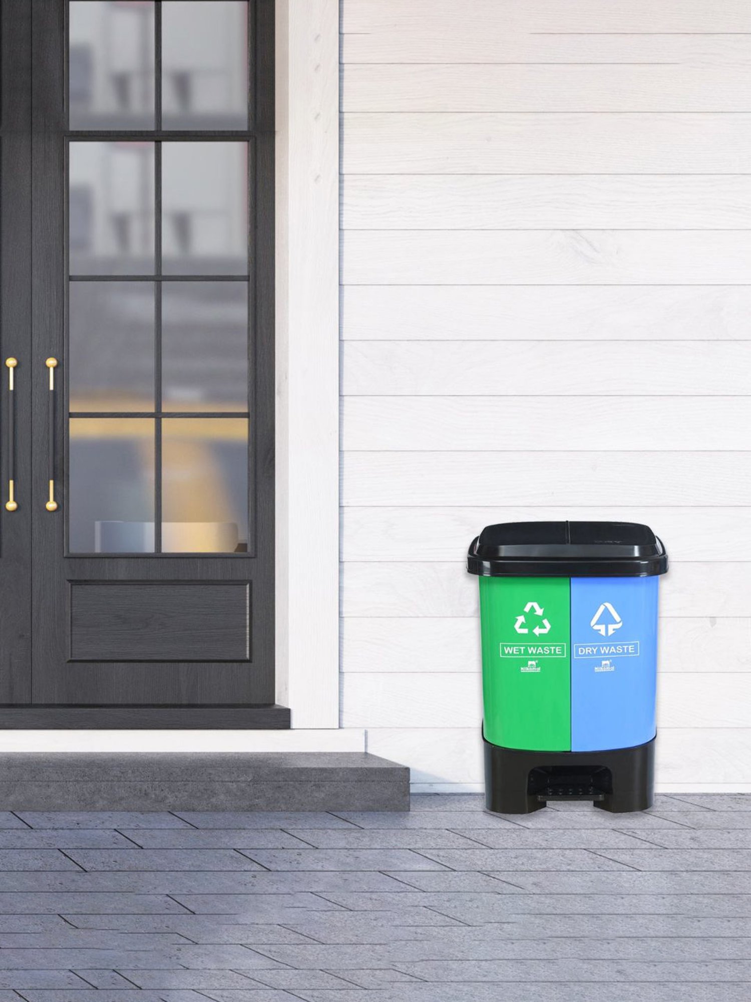 @home by Nilkamal Dual Wet & Dry  Dustbin|Set of 1| Size - 20 Ltr - 28 cm x 41 cm| Blue & Green