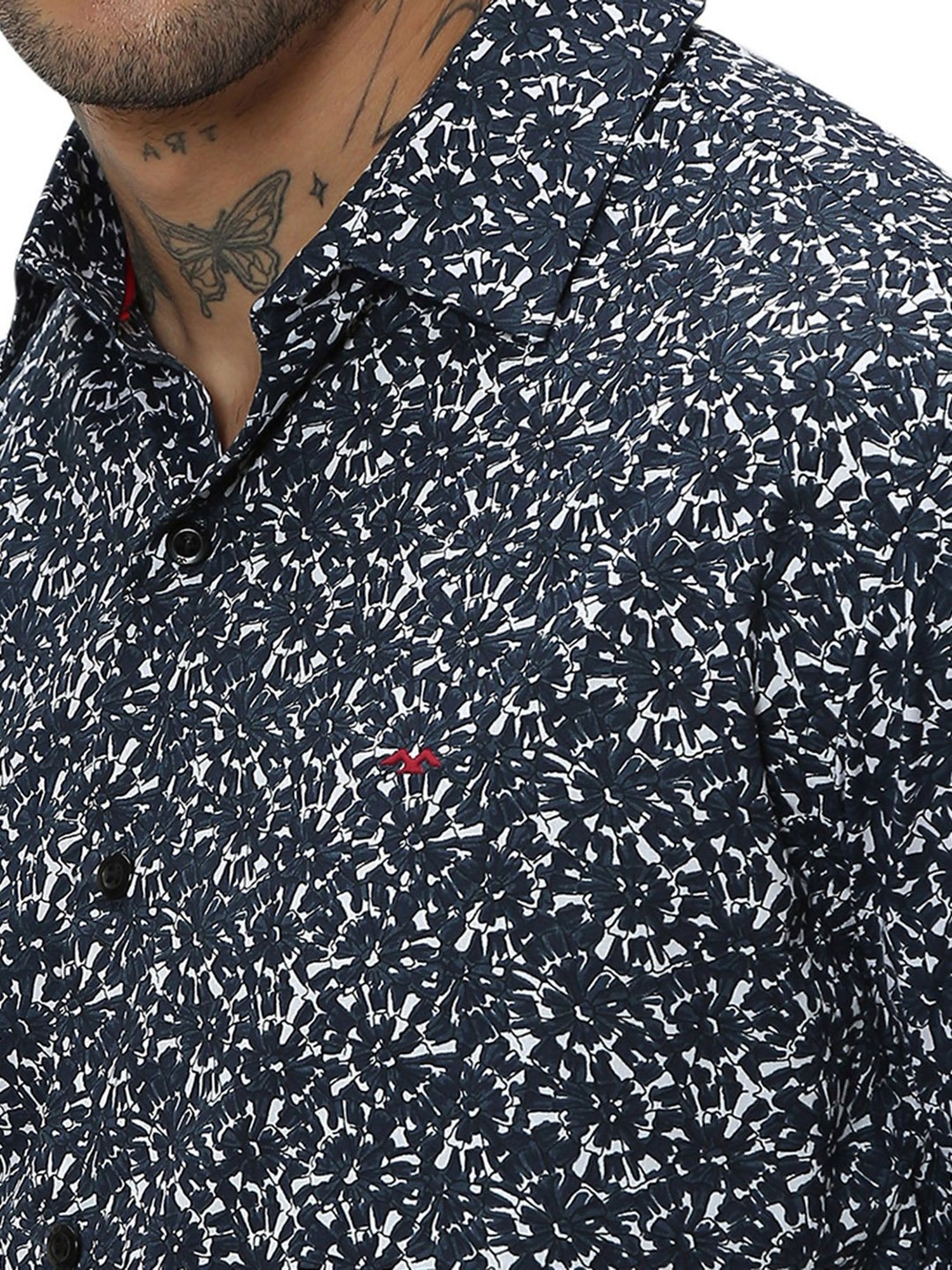Mufti Navy Slim Fit Printed Shirt