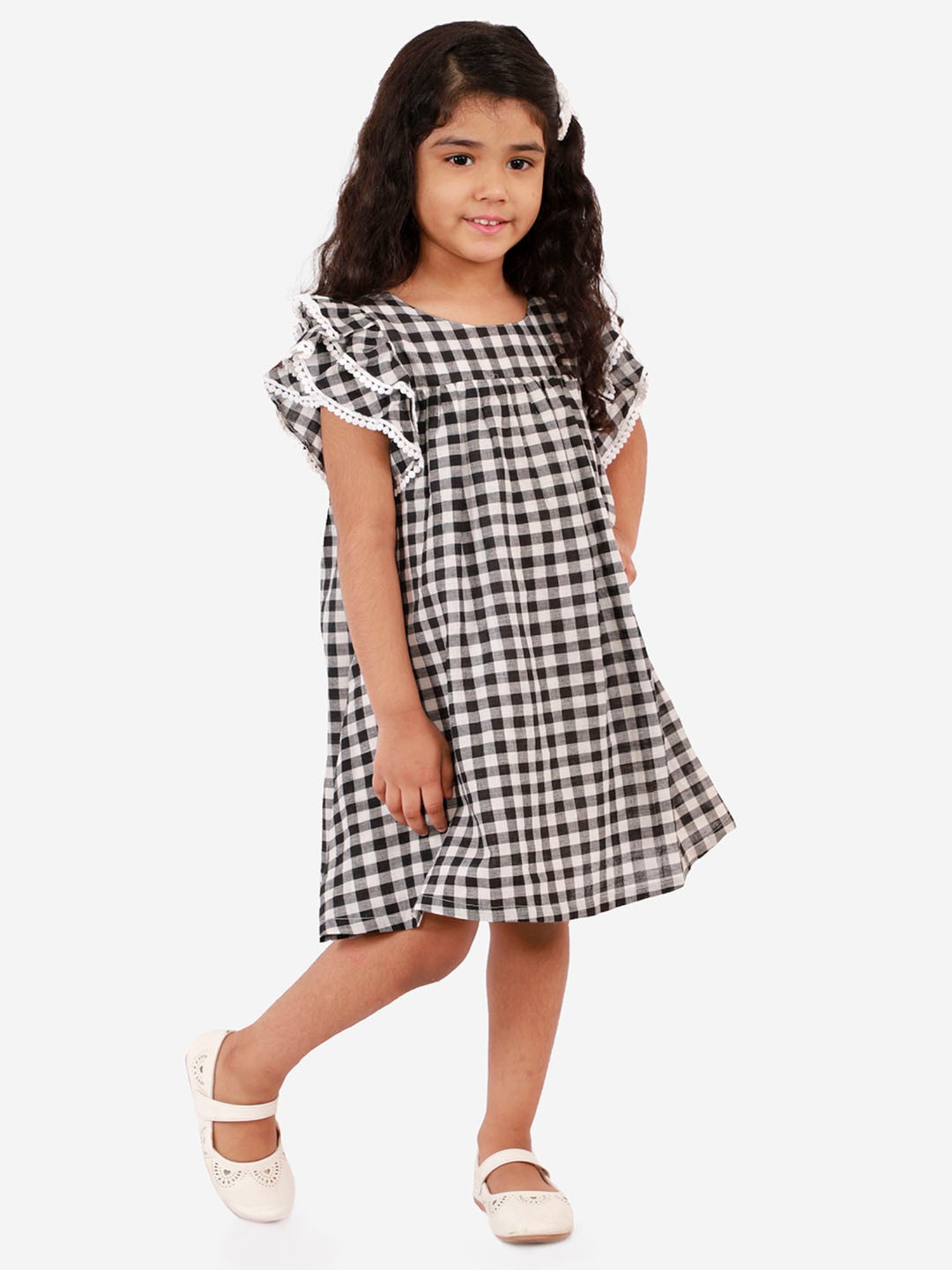 Lil Drama Kids Black & White Checks Dress