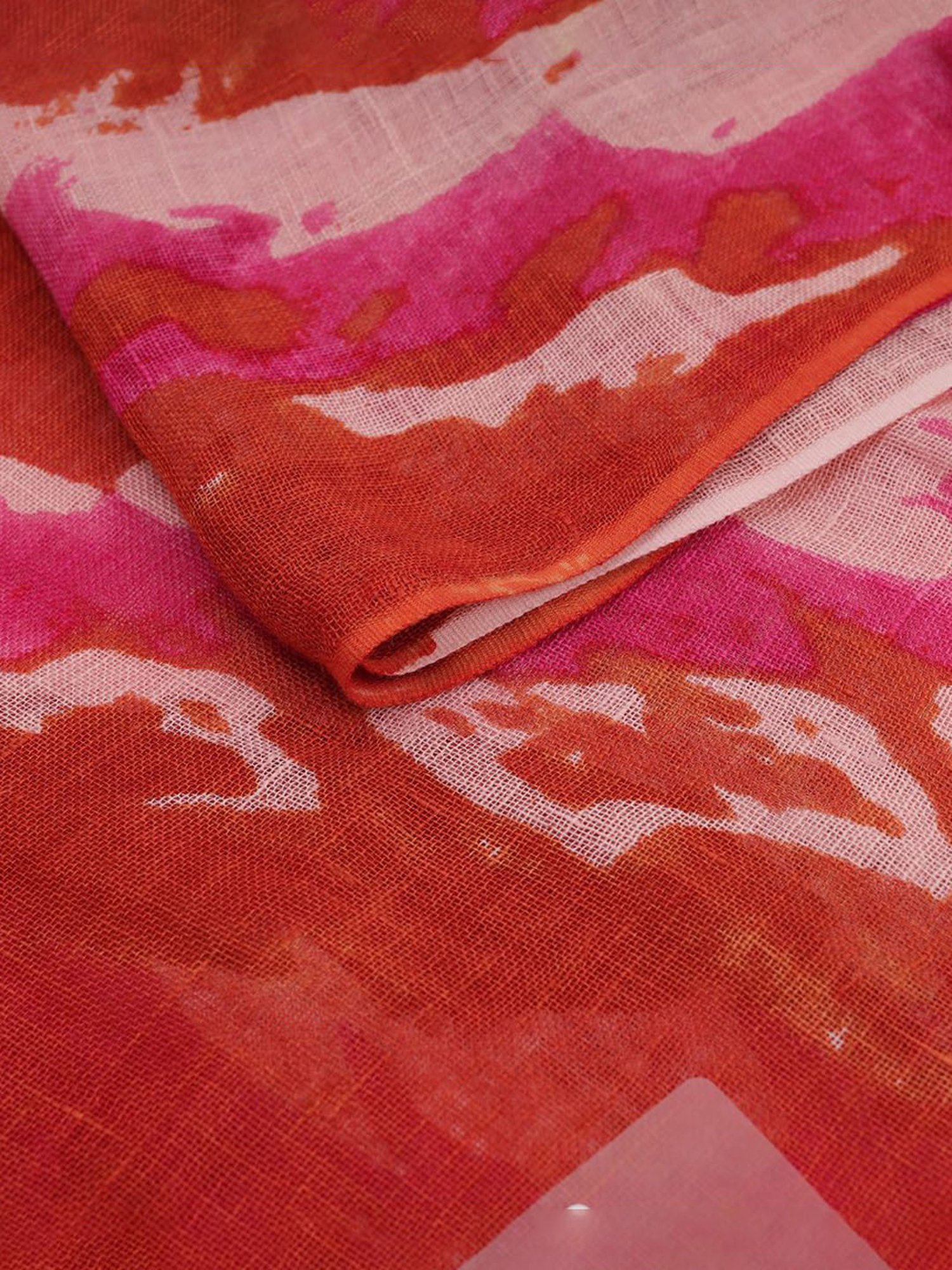 Linen Club Pink Printed Pure Linen Stole