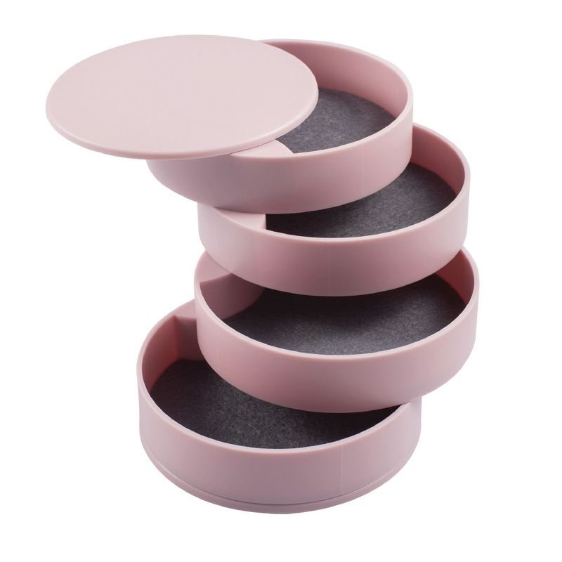 Zodaca 4 Layer Rotating Jewelry Organizer Storage Box, Ring Bracelet Earring Holder Trinket Tray Case for Women, Pink