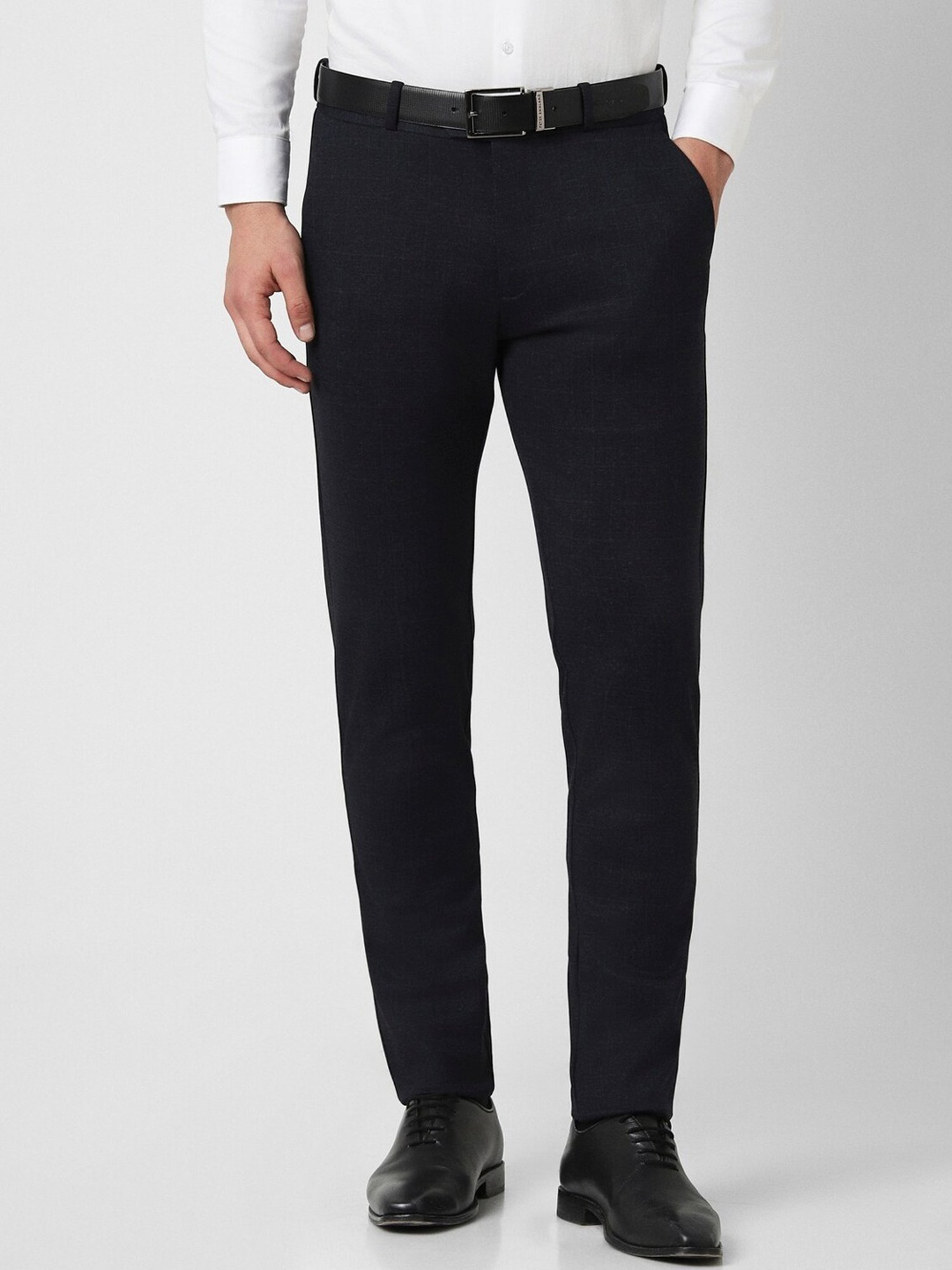 Peter England Black Slim Fit Checks Trousers