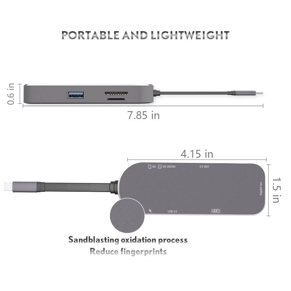 USB C Hub,Thunderbolt Type-C Adapter with 2 USB-C 3.0 Ports,SD/TF Card Reader,4K HDMI & PD Charging for Macbook Pro,Google Chromebook and More Type C Devices (Gray)