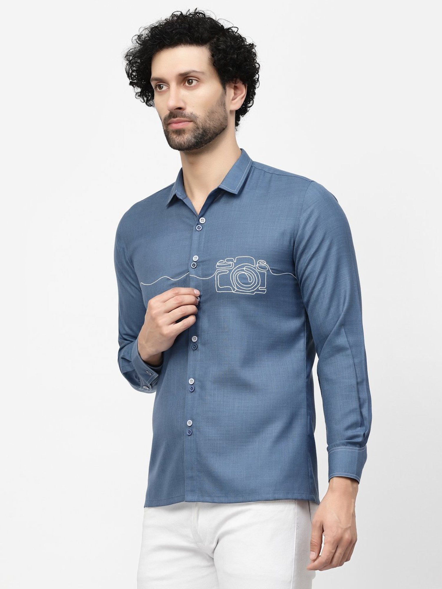 Lela Blue Regular Fit Printed Shirt