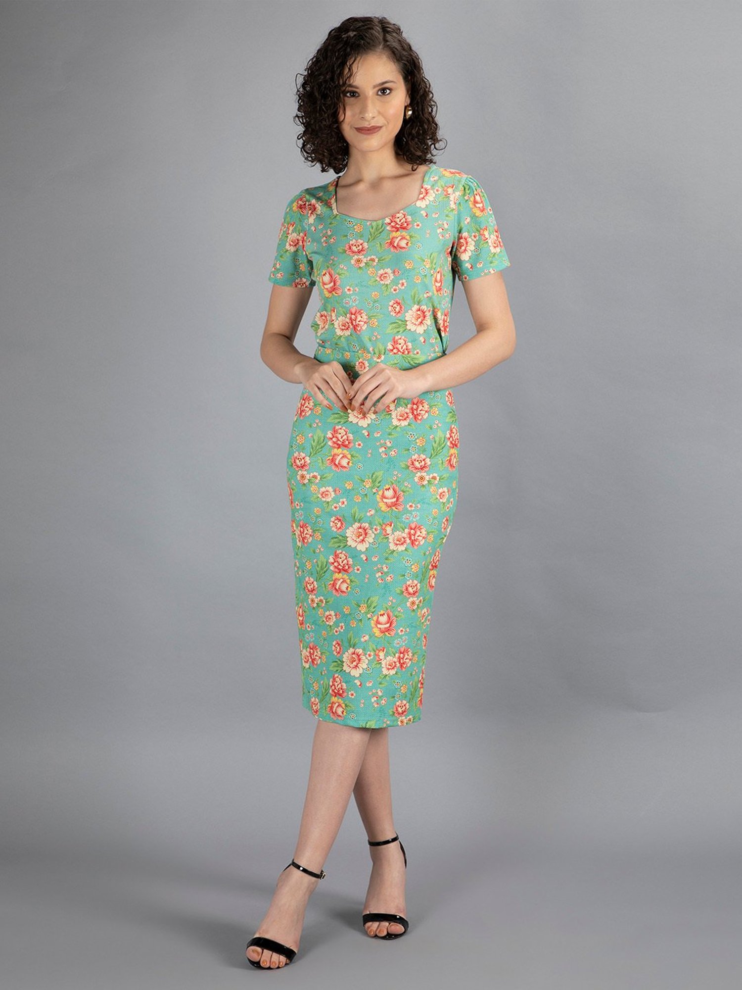 NEUDIS Green Floral Print Top With Skirt
