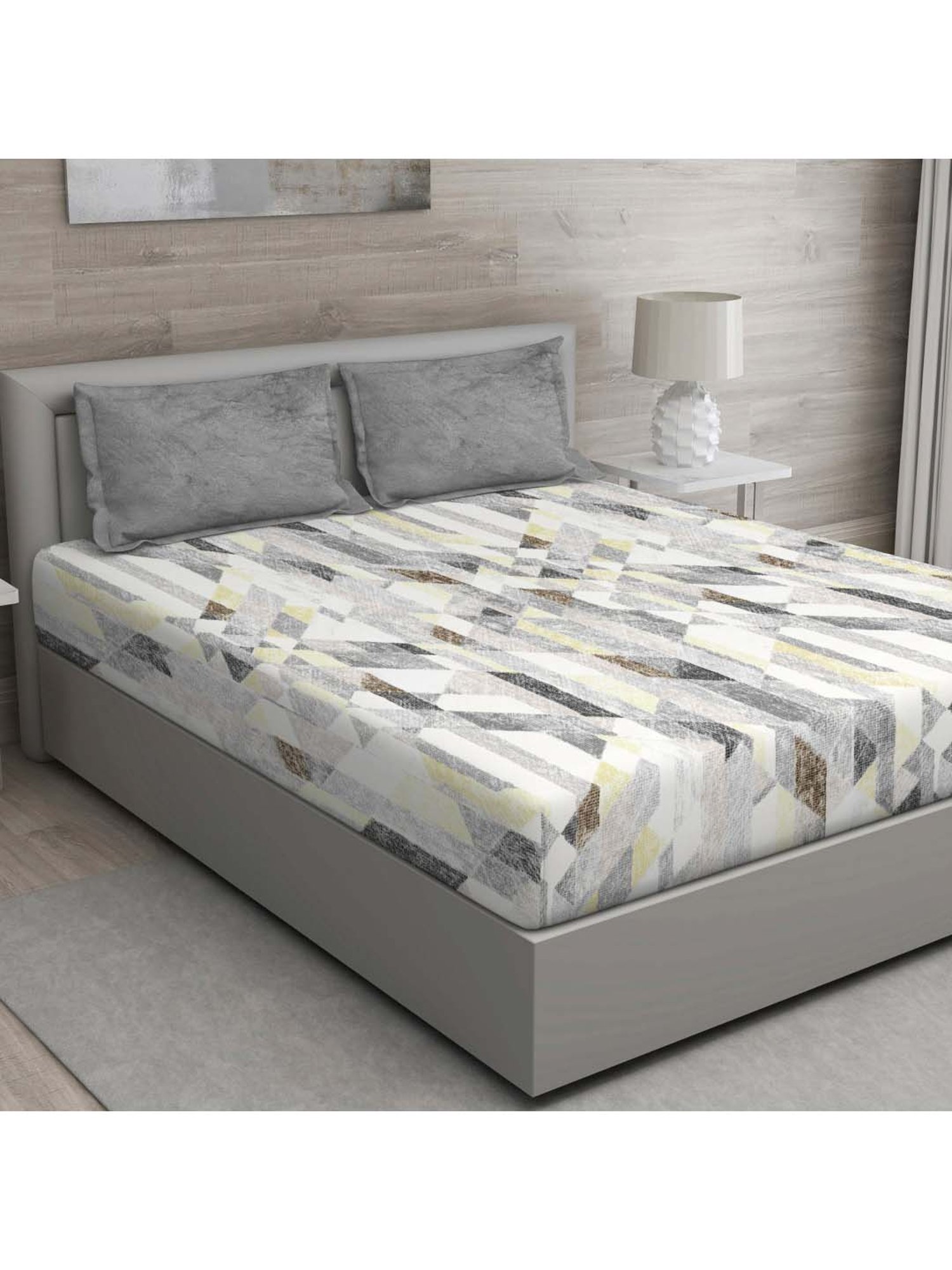 GM Blue 100% Cotton 144 TC Queen Bedsheet Set