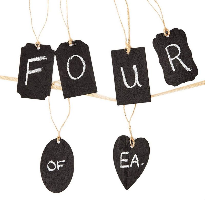 Genie Crafts 24-Pack Wooden Tag Labels with String for Gifts, Mason Jars, Arts and Crafts, 6 Designs 3x2 in