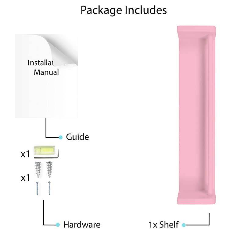 Nursery Room Decor Wall Shelf Book Organizer Storage Ledge Floating Bookshelf Display Holder for Toys CDs Frames Monitor - Ships Assembled (Light Pink)