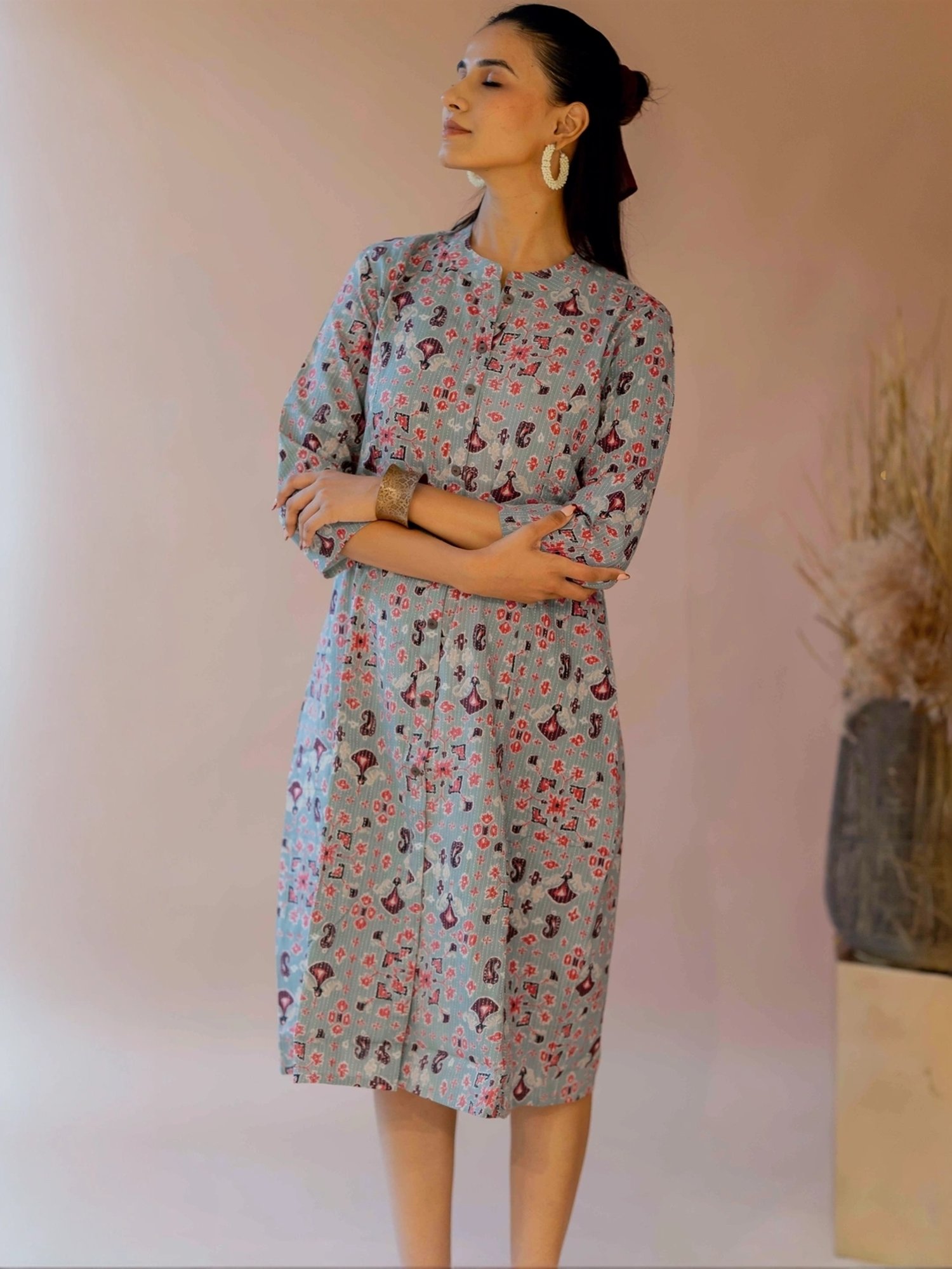 MIRCHI FASHION Grey Cotton Printed A Line Kurta