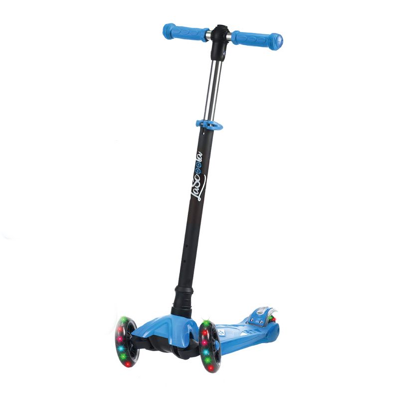 LaScoota Toddler Girl and Boy Kids Adjustable Kick Scooter with Light Up Wheels and Removable Seat,(Blue)