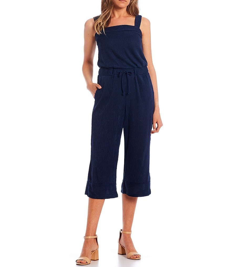 Angie Striped Strapless Smocked Bodice Ruffled Hem Jumpsuit